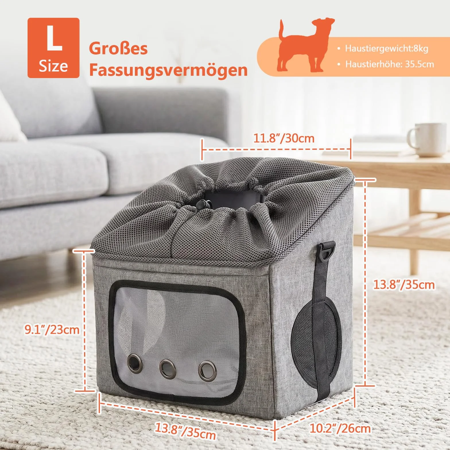 Ownpets Hundekorb Fahrrad Vorne bis 8kg, Faltbarer Hundefahrradkorb mit Sicherheitsseil, atmungsaktiver Fahrradkorb für Hunde – 3 in 1 als Autositz & Schultertasche mit verstellbarem Schultergurt