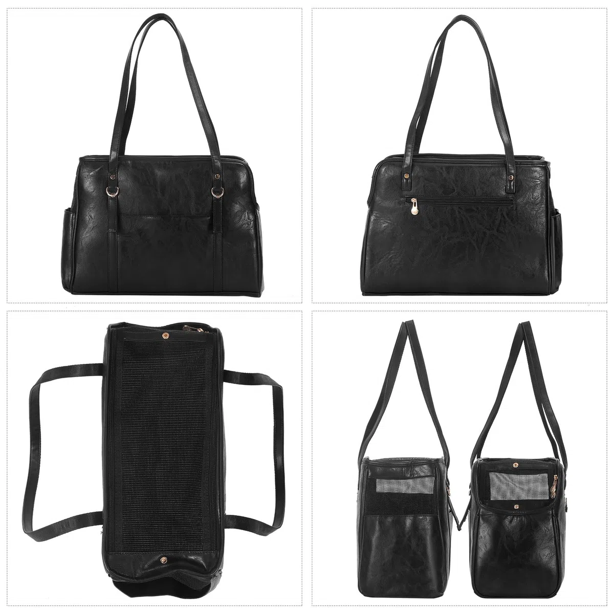 Lasaviin Hundetragetasche, modische Leder-Haustier-Tragetasche mit Taschen, von Fluggesellschaften zugelassen, weiche Seiten, für Welpen, Katzen, Hunde, Schwarz