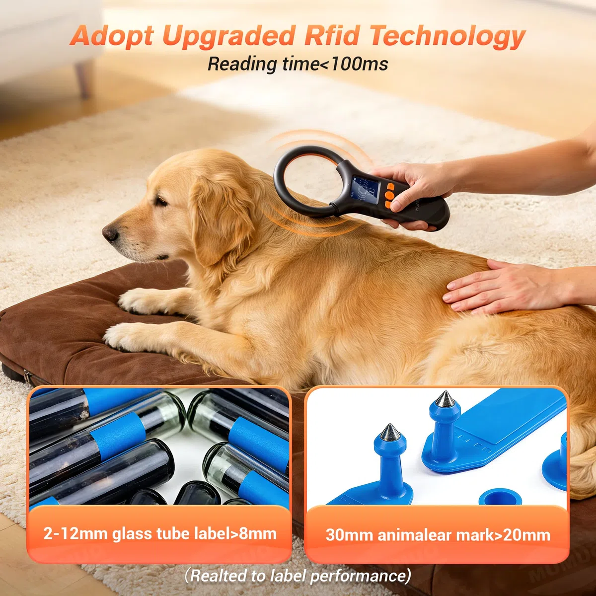 Chiplesegerät für Tiere Haustier ID Lesegerät RFID Mikrochip-Lesegerät mit 1.44 Inch LCD-Display 134,2 kHz 125 kHz, Liest Haustierchips in FDX-B (ISO11784/11785) und EMID-Mikrochips, 15 Ziffern