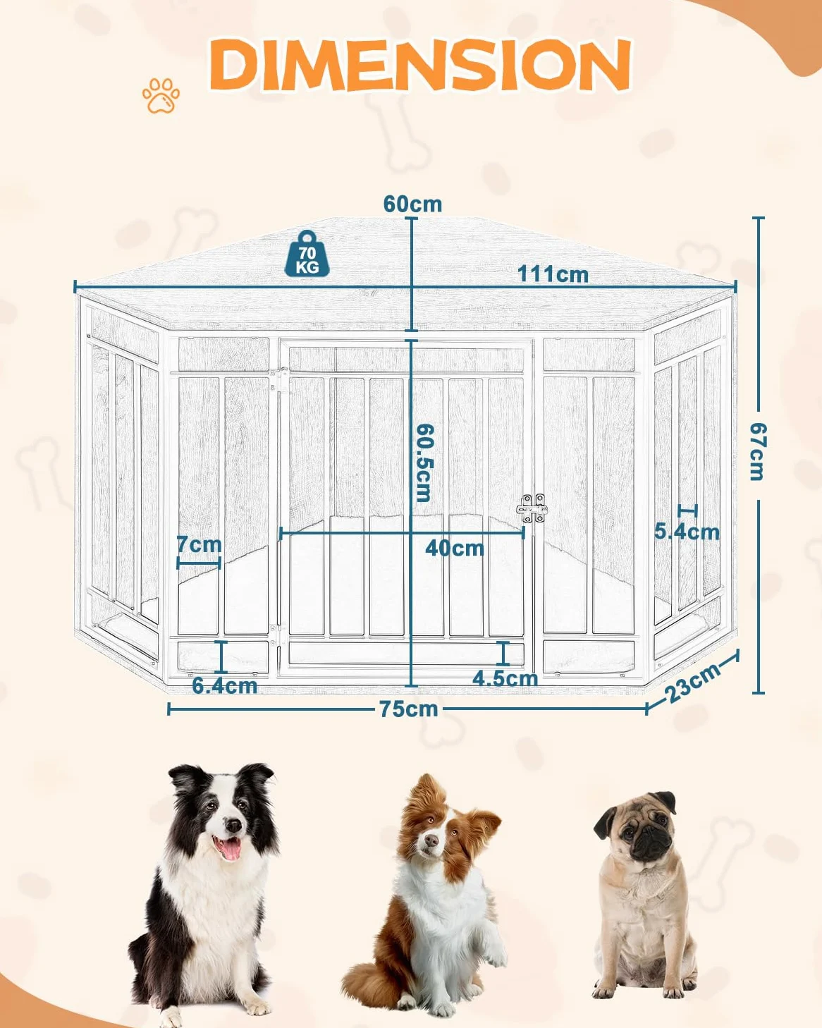 EUGAD Eck-Hundebox, Hundekäfig Möbel mit Kissen,Hundebox Holz mit Abschließbarer Tür, Haustierbox für den Innenbereich, Hundekäfig Zuhause für kleine mittelgroße Hunde 111x67x60cm