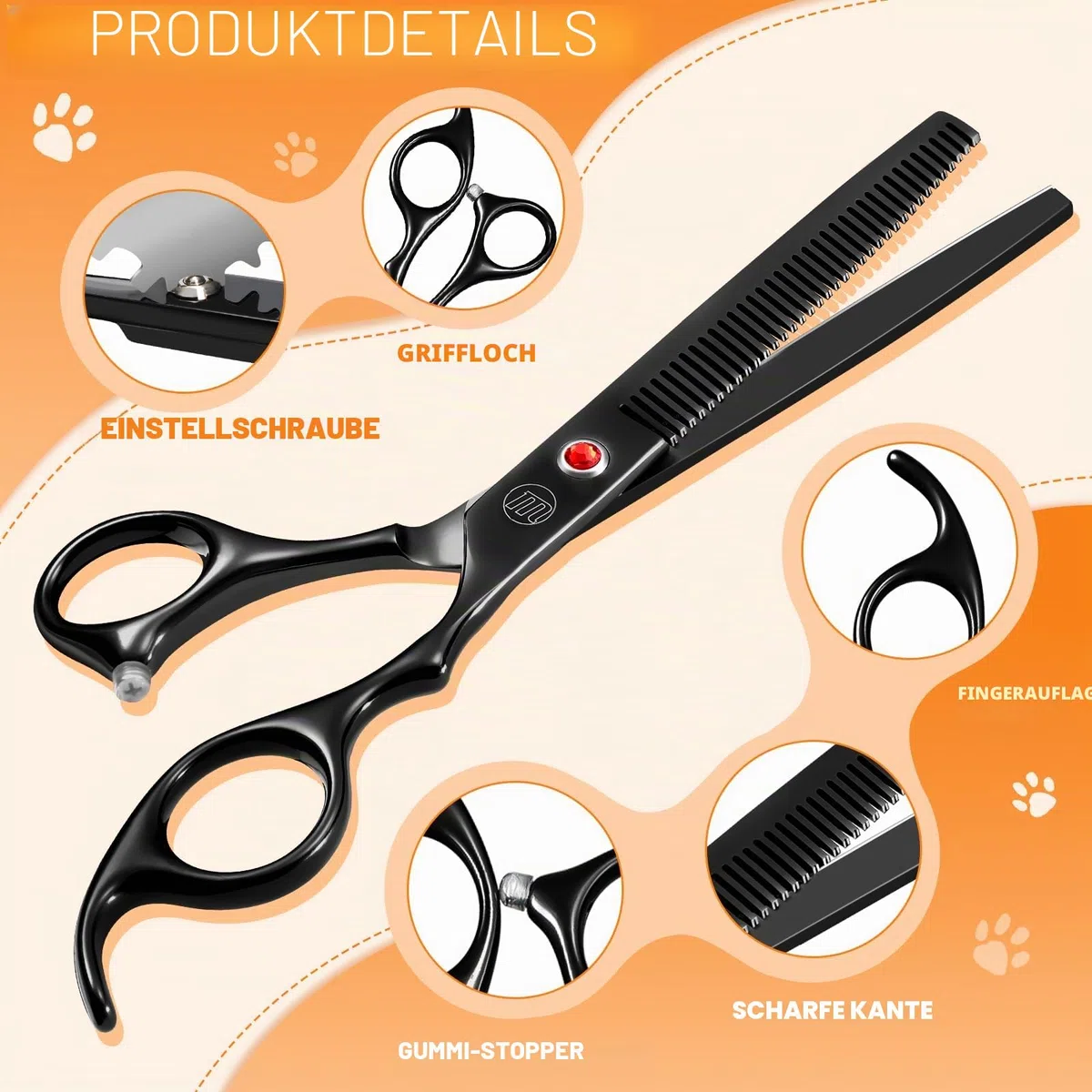 Moontay 7 Zoll Fellschere Hundeschere professionelles Hundepflege-Scherenset Hundeschere Tierpflege-Schere mit Gebogene/Gerade/Chunker/Ausdünnungsschere Schwarz