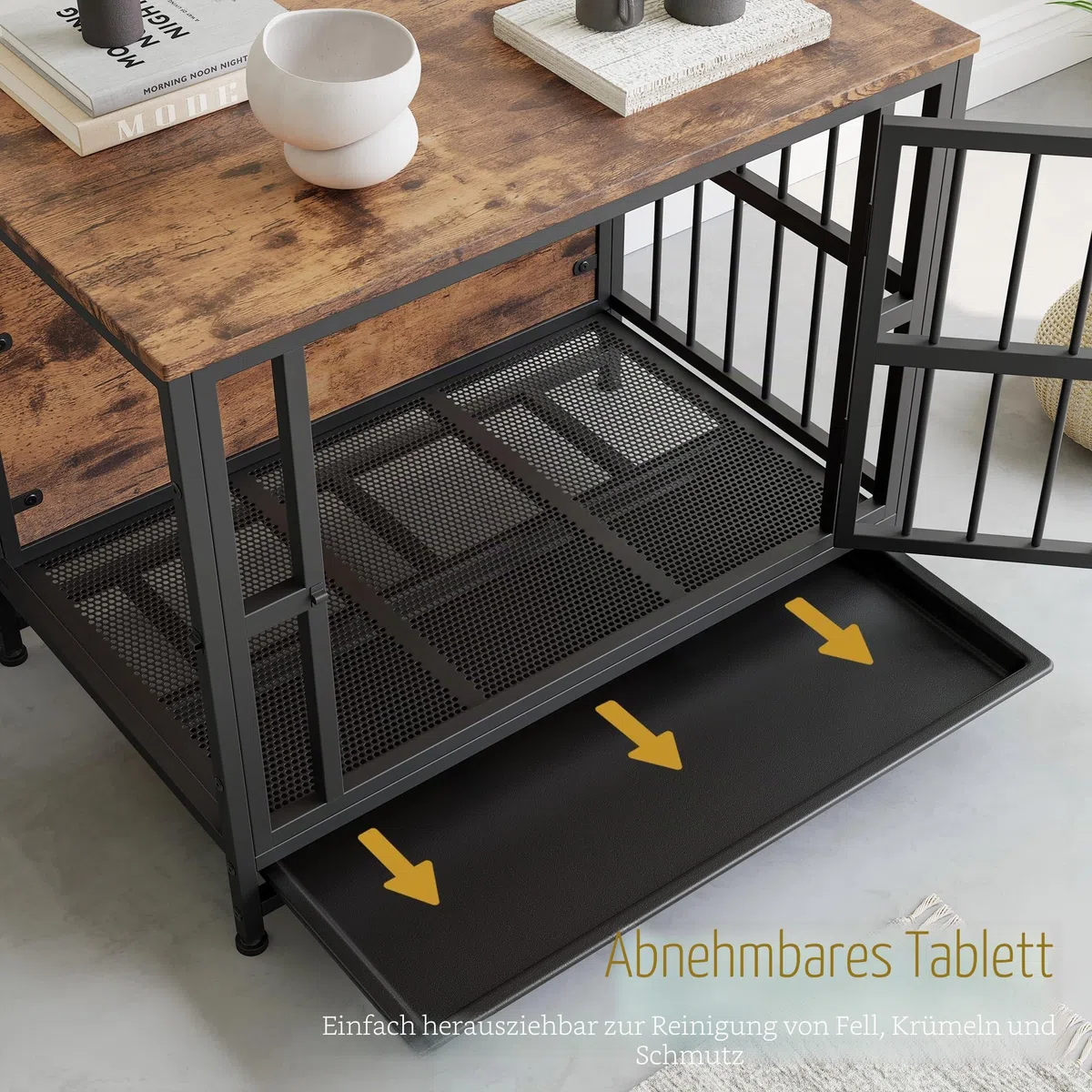 Hundekäfig-Möbel aus Holz, 83 cm, große Hundehütte für den Innenbereich, robuster Hundekäfig für mittelgroße und große Hunde, Hundehaus mit 2 Türen, herausnehmbares Tablett, Beistelltisch,