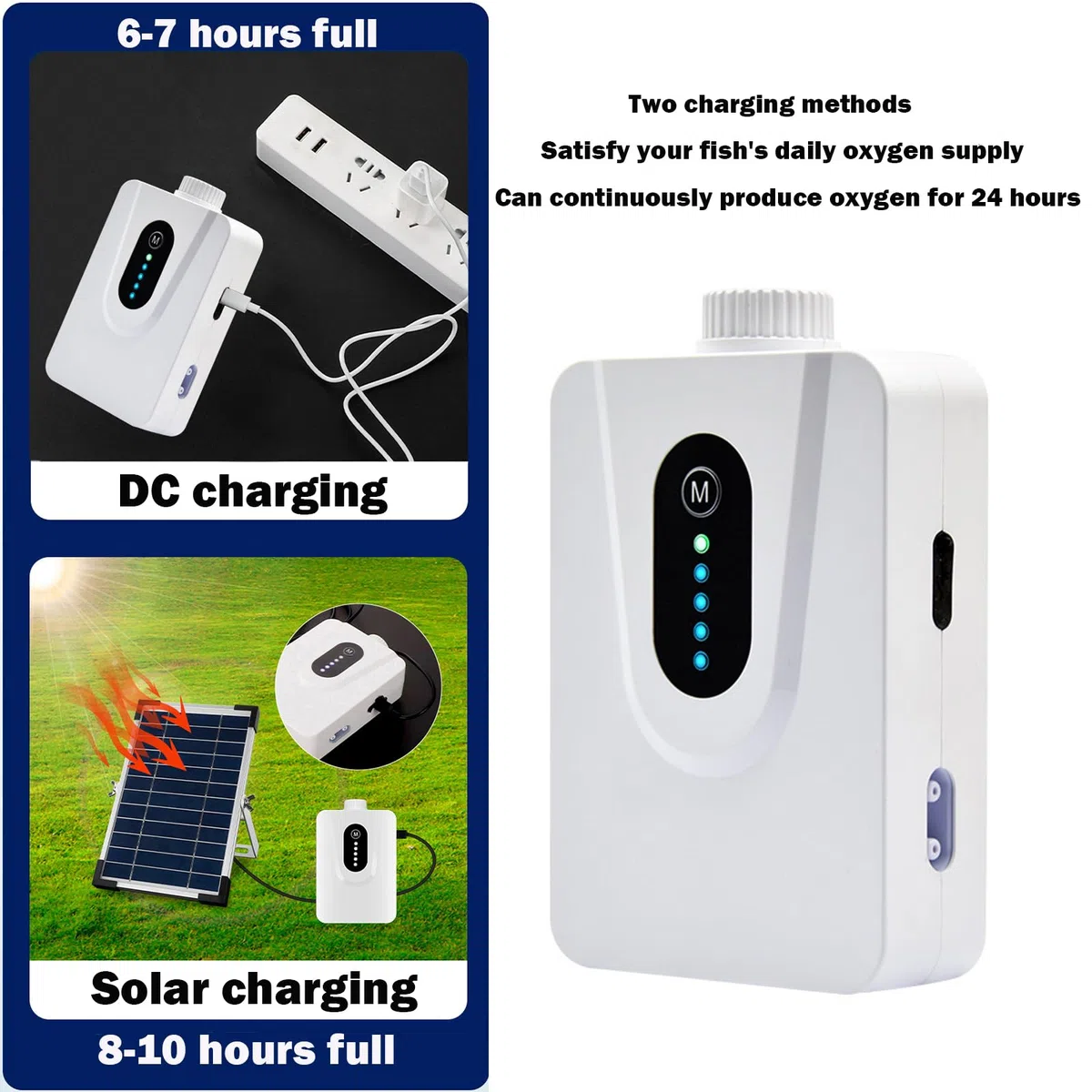 Solar Luftpumpen, 6W Solar Teichbelüfter mit 6000mAh Akku, USB-Laden und Solarladen sind verfügbar, Oxygenator Aquarium Luftpumpe Angelbelüfter mit Rohr Luftblasensteinen, für Gartenteiche