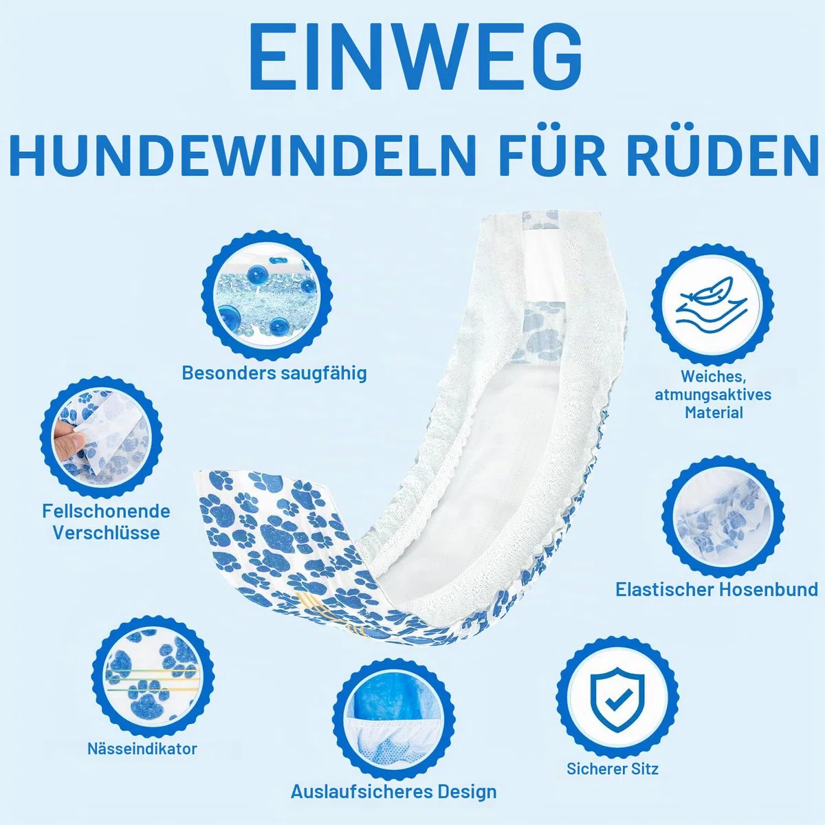 Dono Rüdenwindel, 60 Stück, Hundewindeln für Rüden, Windeln für Rüden in der Saison, Hunde Windeln Rüde mit Nässeindikator, super saugfähig, Inkontinenz, Reisen, XS, S, M, L