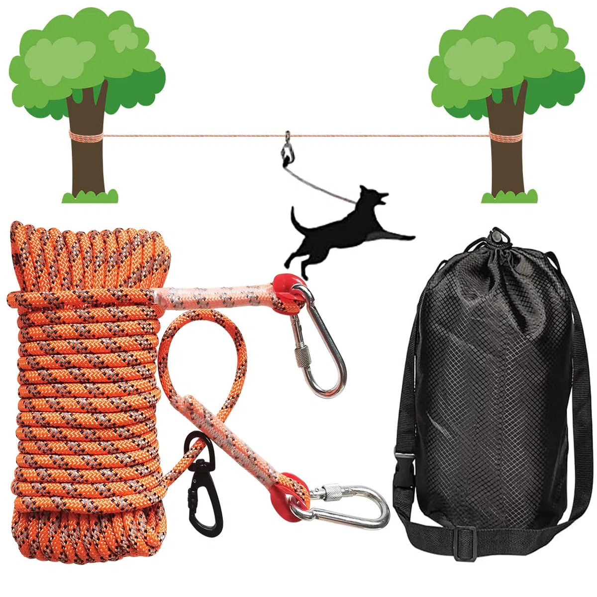 15m Tie Out Leinen Hofleine für Hunde, Tie Out Cables Trolley Läufer Kabel für mittlere bis große Hunde bis 136 kg, Hundeleine für den Hof und Camping (Orange)