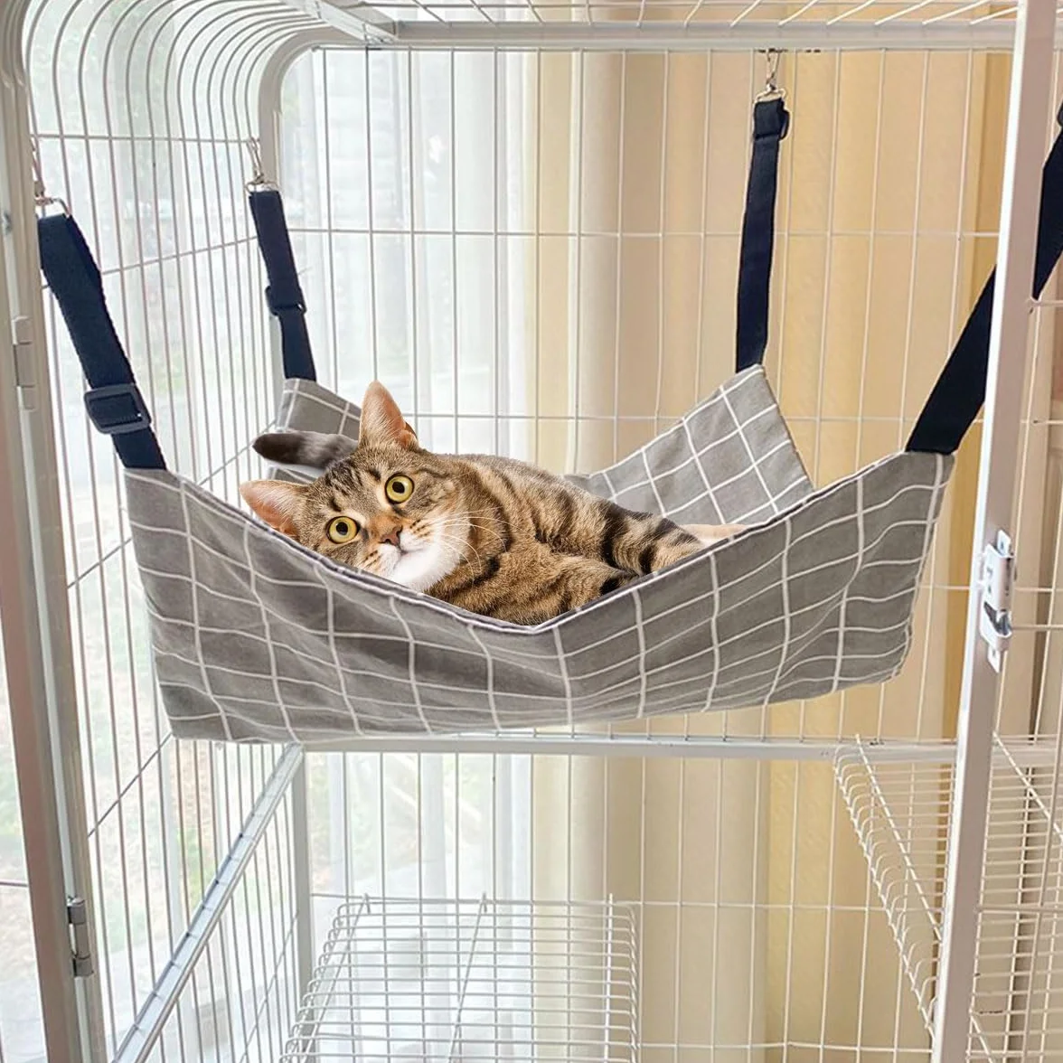 Helweet Katzenhängematte, Haustierkäfig-Hängematte, Haustier Hängematte, Katzenschaukel, mit Verstellbaren Trägern, Geeignet für Haustiere mit Einem Gewicht Von Nicht Mehr Als 9 kg (57 x 47cm)