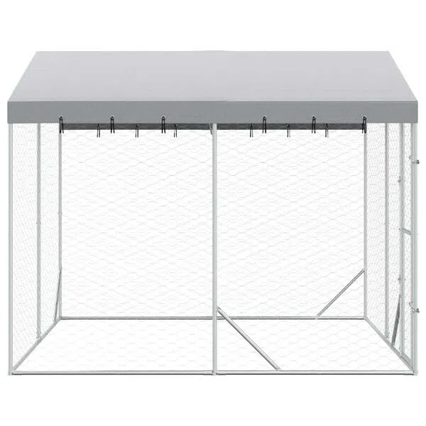 Hommdiy Hundezwinger Outdoor Große mit Dach,Hundekäfig Hundehaus für große Hunde, Hundehütte Silbern 3x3x2,5m Verzinkter Stahl