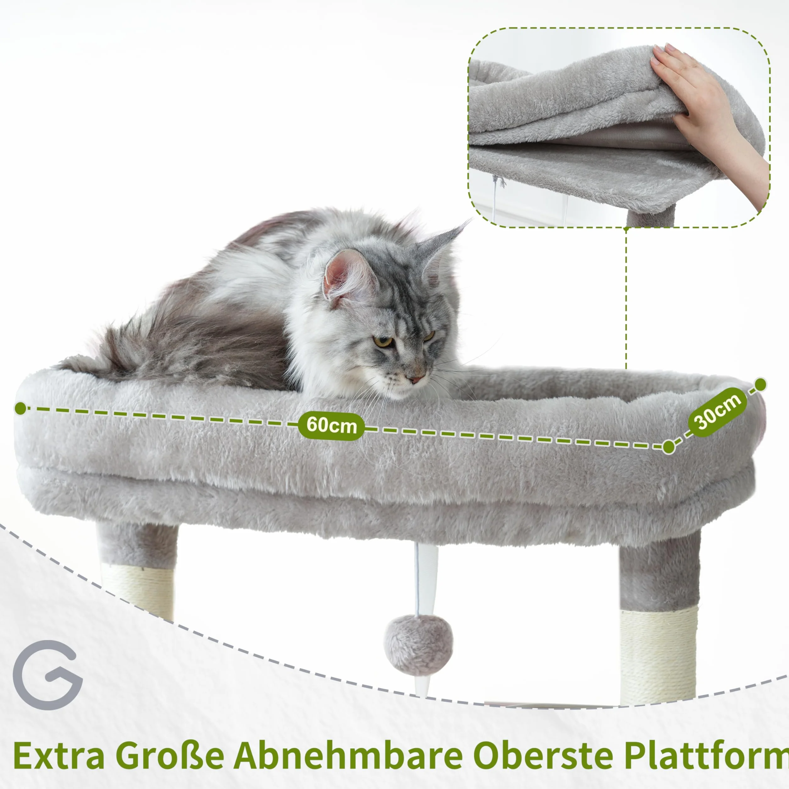 Gitelsnour Kratzbaum groß, Katzenbaum für große ausgewachsene Katzen, 174cm Katzenkratzbaum mit Hängematte, 2 große Sitzstangen, 2 Katzenhöhlen,15 Kratzstangen, Hellgrau GCT033W