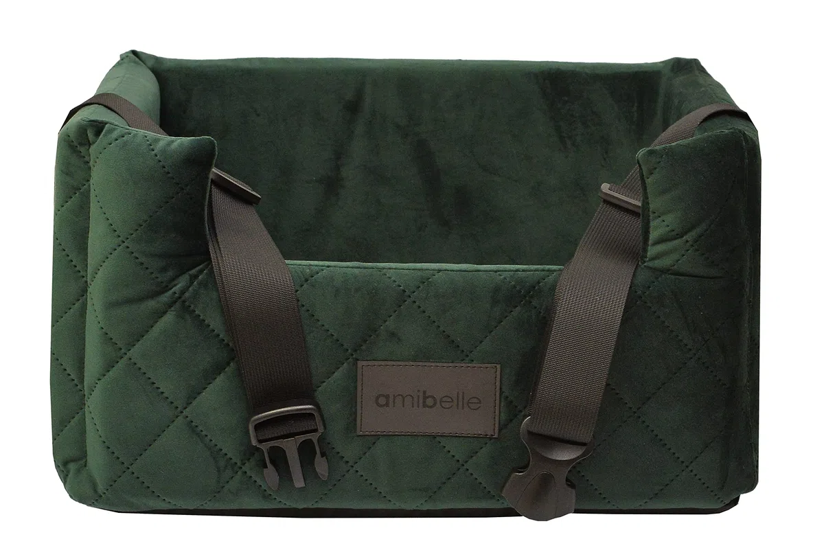 Exclusive Hunde Autositz | Autositz für Hunde, Katzen, Haustier | Rückbank, Beifahrersitz | Hundebett, Hundetasche | Wildlederimitat, Velvet | Farbe: Grün | Große: L (57x50 cm)