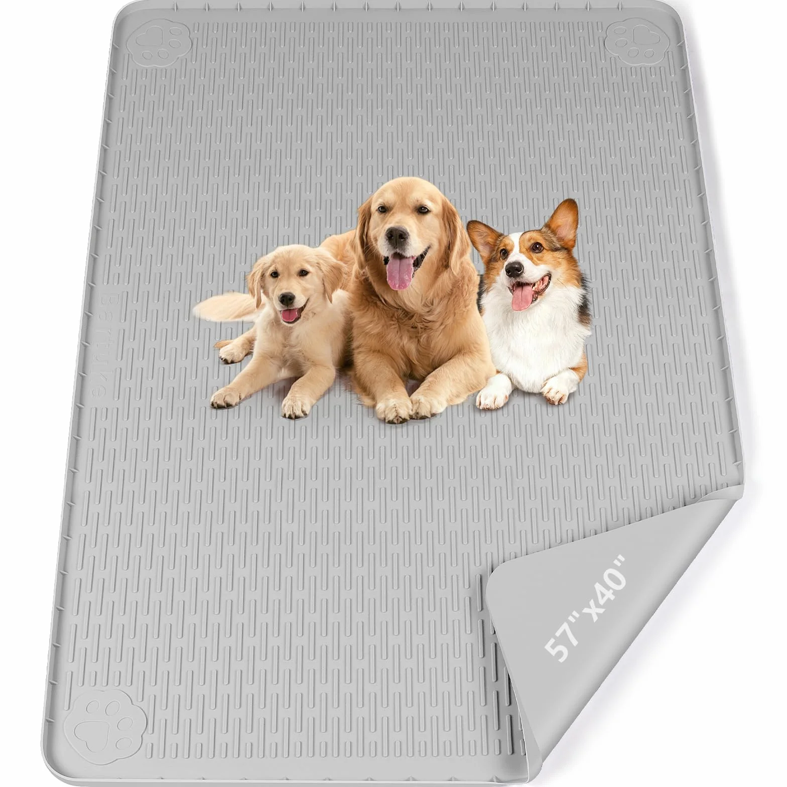 Hundetoilettenunterlagen, 145 x 101 cm große Wiederverwendbare Silikonmatte Hundetrainingspads, waschbare WelpenTrainingsauflagen, wasserdicht, auslaufsicher (Hellgrau)