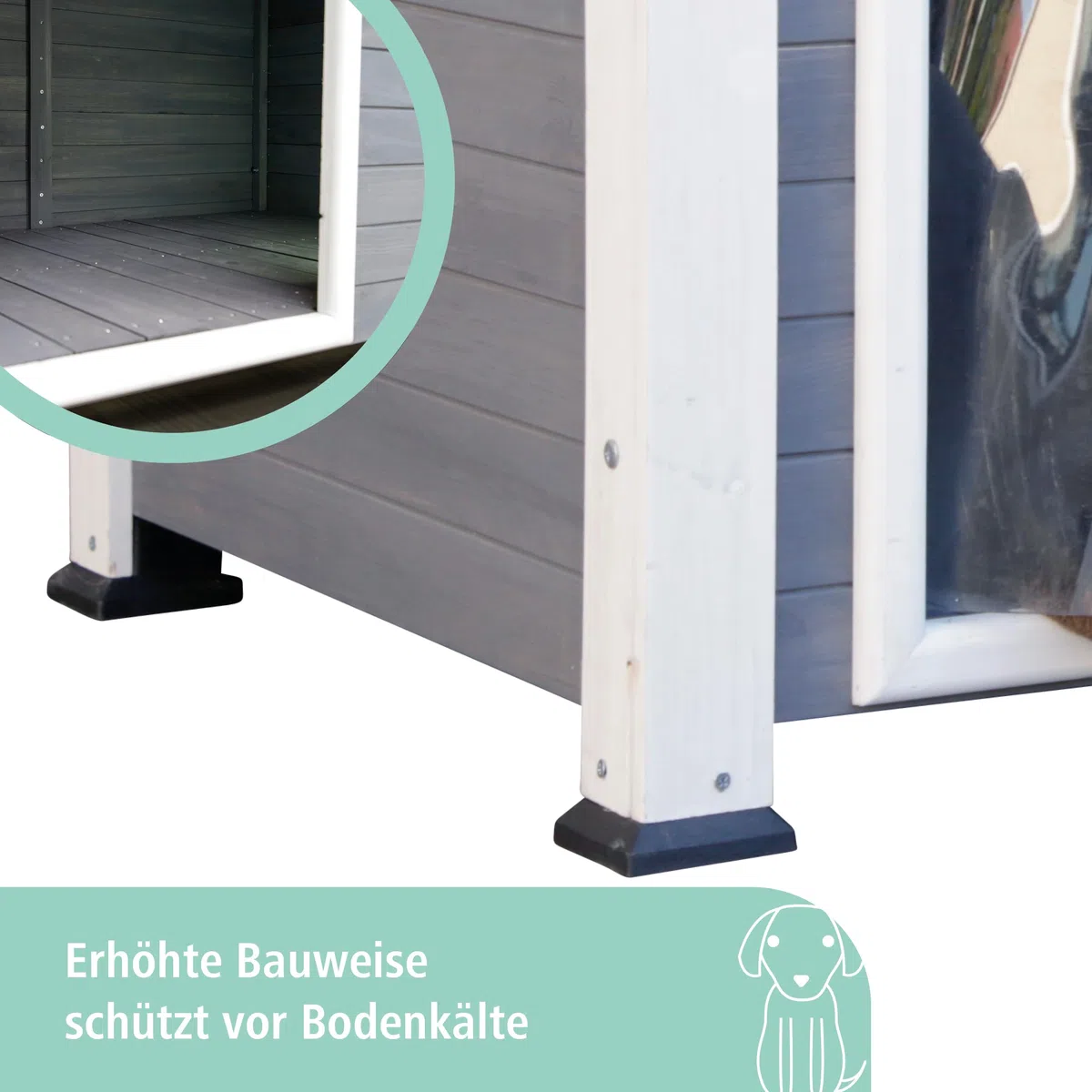 Kerbl Pet Hundehütte Kenny, weiß/grau, 113x77x81 cm, Hundehöhle, Holz, Hunde