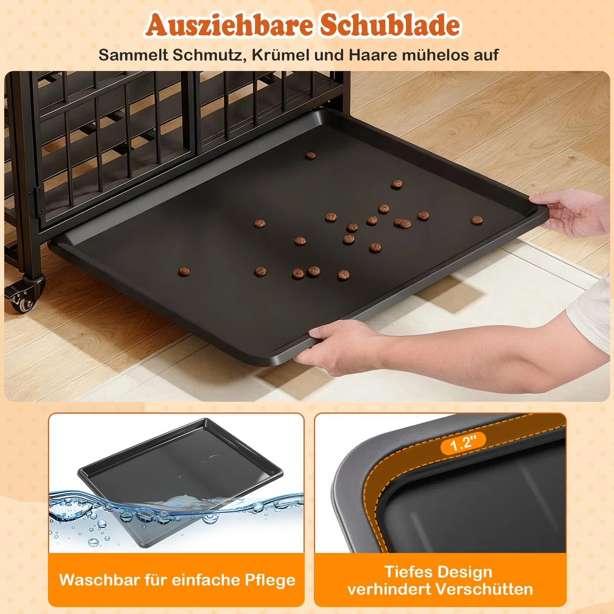COSTWAY Hundekäfig Möbel, klappbar, Hundehütte mit Rollen, herausnehmbarem Tablett & abschließbarer Tür, 2 in 1 Beistelltisch Hundebox Indoor, Tierkäfig Metall Holz, Vintagebraun (80 x 61 x 64 cm)
