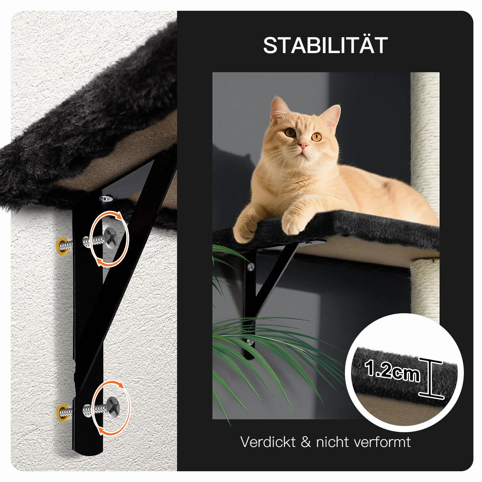 Zvonema Kletterwand Katzen, Katzen Wandelemente 10-teilig, Stabiler Holz Katzenwand, Bequem Plüsch Katzenmöbel, Kratzbaum Wand mit Katzenhaus, Brücke, Treppe, Kratzbrett, Katzenliege & Hängeball
