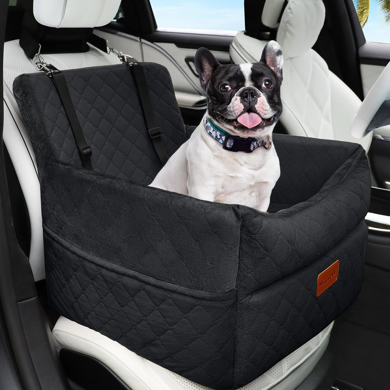 Hunde Autositz für kleine bis mittlere Hunde, Waschbarer hundesitz Auto mit Aufbewahrungstaschen, Ansteckbare Leine,verdickter Hundeautositz Sitzerhöhung Hundebett Auto für Rückbank Vordersitz