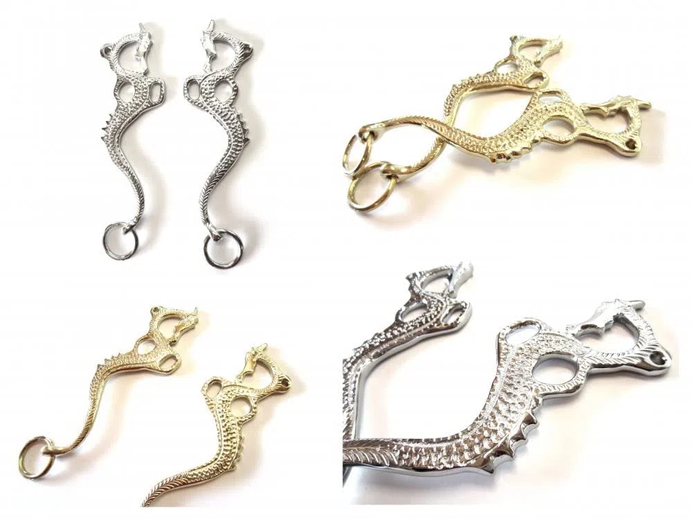 Hackamore Dragon Gold oder silberfarben - 1 Paar Schenkel verziert Farbe Silber