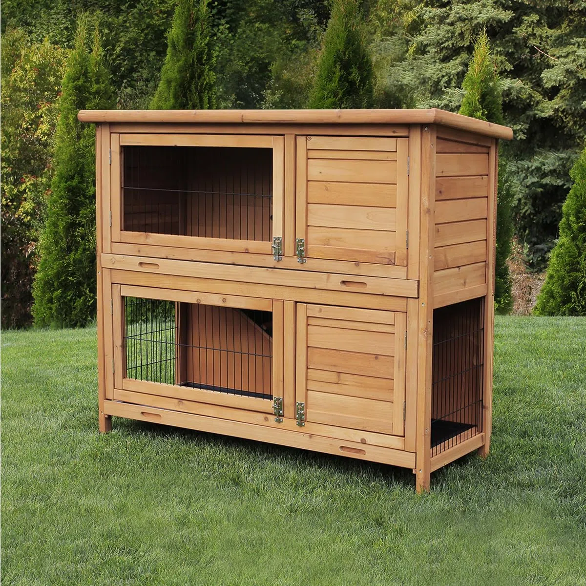Miweba MyAnimal Hasenstall MH-20 | 120x51x105 cm - Kaninchenstall mit Freilaufgehege - Doppelstockhaus 2 Ebenen - Hasenkäfig - Holz imprägniert - Kaninchenkäfig Winterfest - Indoor & Outdoor (Braun)
