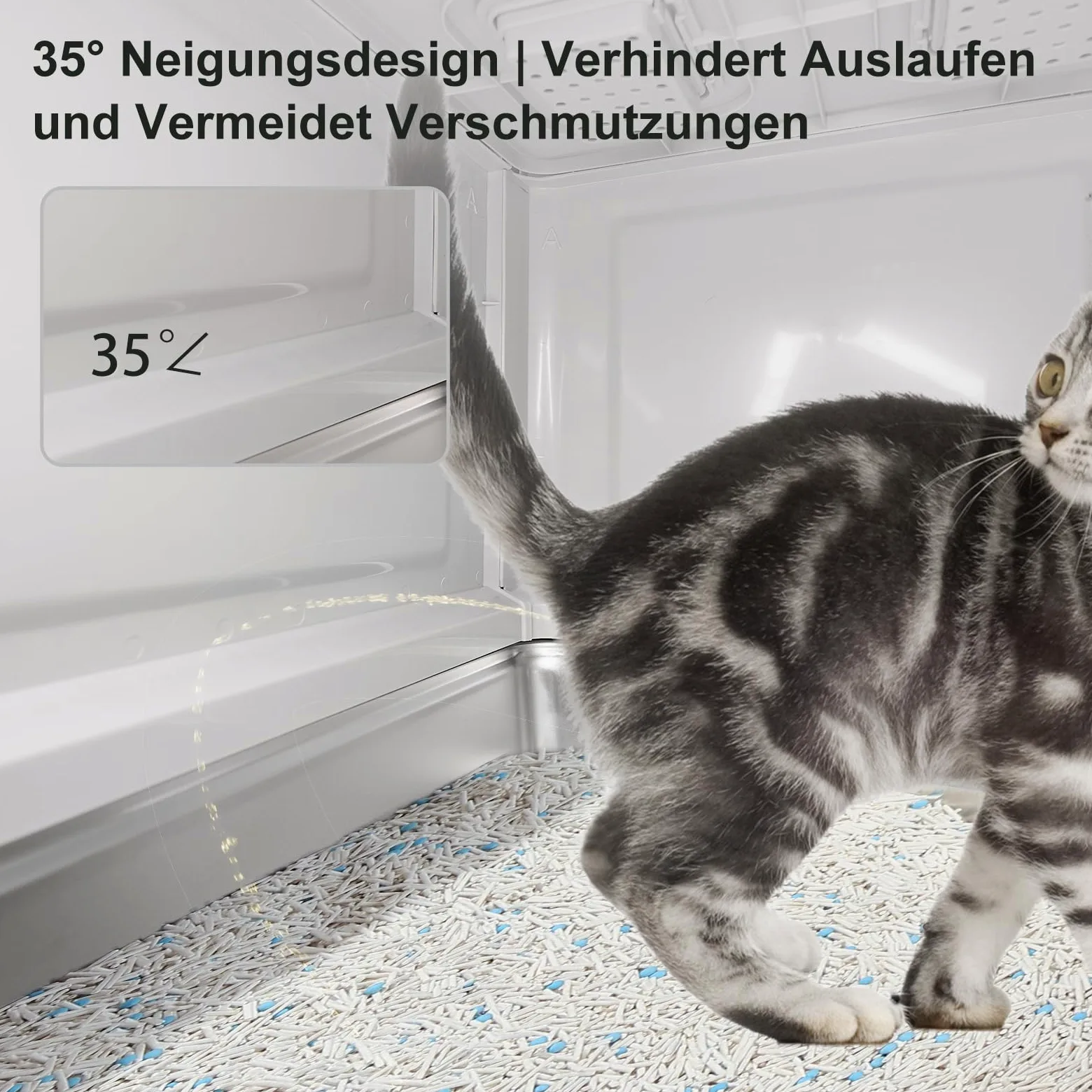 Marchul Katzentoilette, Geschlossene Katzentoilette aus Edelstahl mit Deckel und Schublade, für Wohnungskatzen, Lamellen Gegen Auslaufen, mit Schaufel und Matte, Geruchsfrei, Mit verbesserter Basis