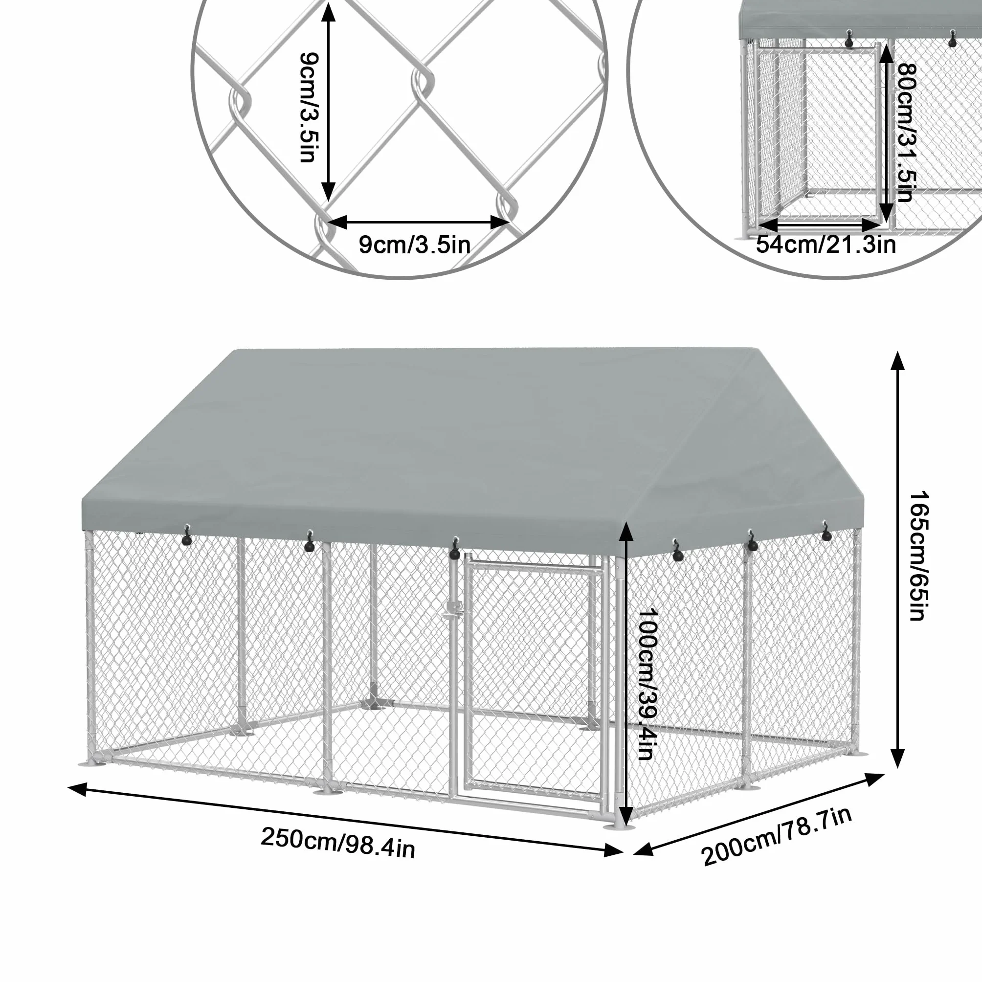 UISEBRT Hundezwinger Hundehütte Outdoor Hundehaus 250x200x165 cm UV- & Wasserdicht Hundekäfig mit Dach aus 420D Oxford-Gewebe Welpenlaufstall Verschließbares Riegelsystem und Sicheres Design