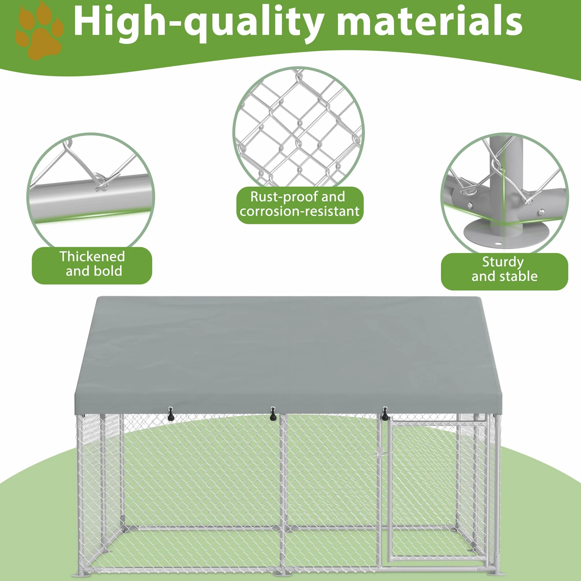 UISEBRT Hundezwinger Hundehütte Outdoor Hundehaus 400x200x165 cm UV- & Wasserdicht Hundekäfig mit Dach aus 420D Oxford-Gewebe Welpenlaufstall Verschließbares Riegelsystem und Sicheres Design