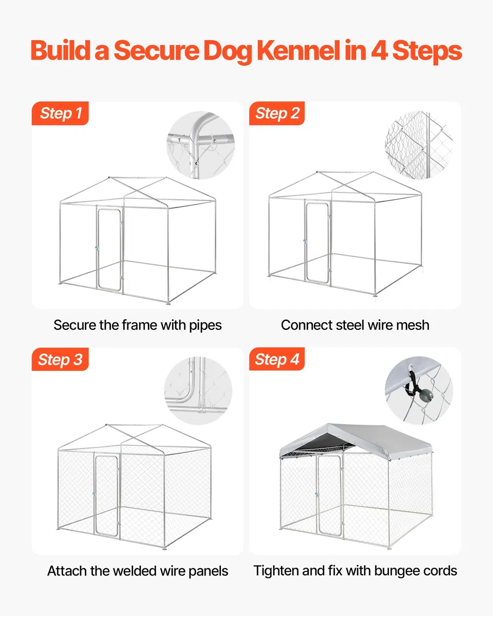 VEVOR Hundezwinger, 2,3 x 2,3 x 2,15 m, Hundehütte mit Sicherheitsschloss, Outdoor Hundehaus mit UV-Beständiger & Wasserdichter Dachabdeckung, Robuste Hundegehege/Auslauf für Große Hunde