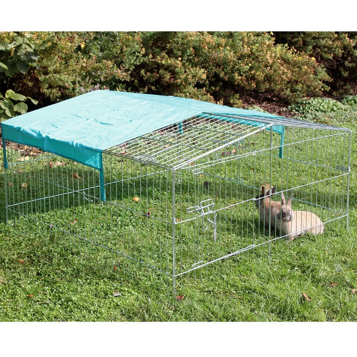 Kerbl Freilaufgehege (Gehege für große Kanninchen + Hasen, Maße 115x115 cm, Höhe 60 cm, Gitterabstand 3,5 cm, Auslauf mit Zwei Türen) 82845