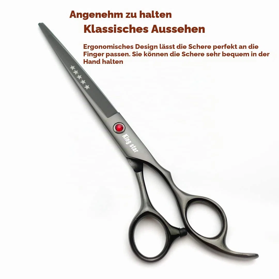 Professionelles Fellscheren-Set aus Titan, 17,8 cm, gerade, dünner werdend, gebogen, 4-teiliges Set für Hundepflege, Hellschwarz mit Kamm