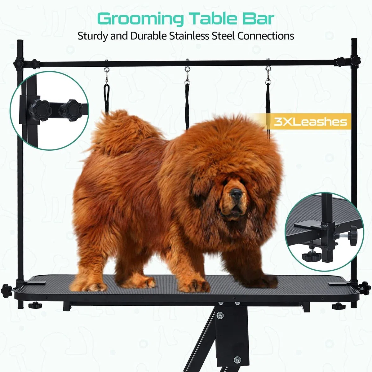 Hydraulischer Hundefrisiertisch 110 cm, Trimmtisch für große Hunde bis 158 kg, Z-Lift Hundepflegetisch höhenverstellbar (56-98 cm) mit Doppel-Galgen & Rutschfester Arbeitsfläche, Schwarz