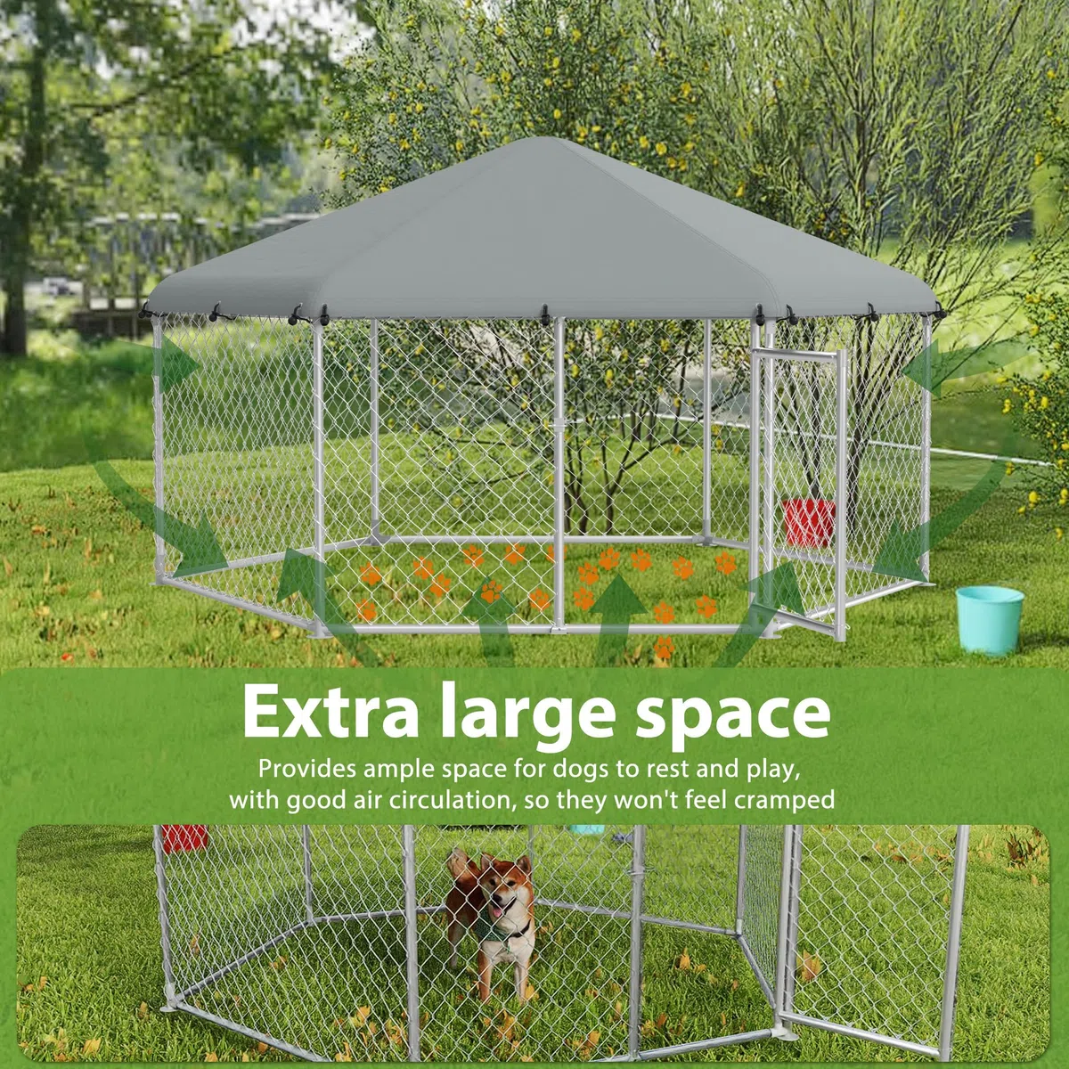 UISEBRT Hundezwinger Hundehütte Outdoor Hundehaus 280x250x165 cm UV- & Wasserdicht Hundekäfig mit Dach aus 420D Oxford-Gewebe Welpenlaufstall Verschließbares Riegelsystem und Sicheres Design