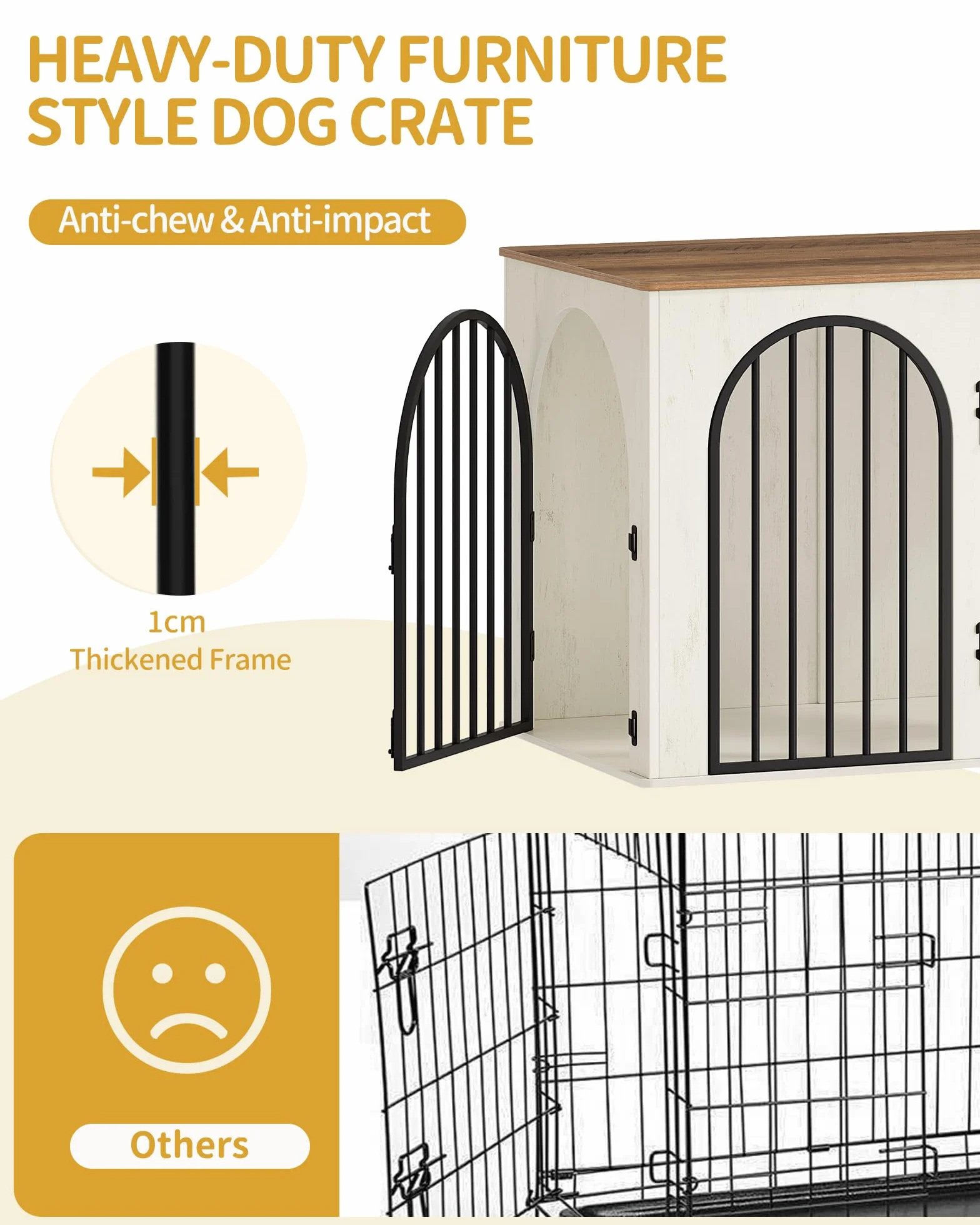 Hzuaneri Hundekäfig Möbel, 108 cm Hundebox für Zuhause, 3 Türen, Bogentür, Moderne Hundebox Indoor für Hunde, Beistelltisch, Hundekäfig Hochbelastbar, 108 x 64 x 76 cm, Weiß Braun DFC86014B