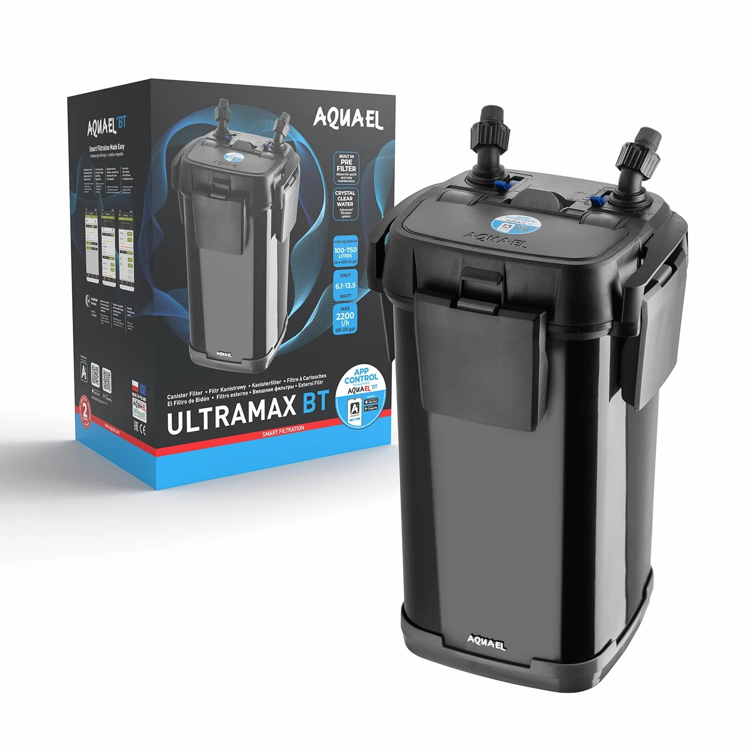ULTRAMAX BT – Innovative Filtration – für höchsten Komfort | Externer Außenfilter für Aquarien 100–750 l | 2200 l/h | 6,1–13,5 W | Steuerung per App