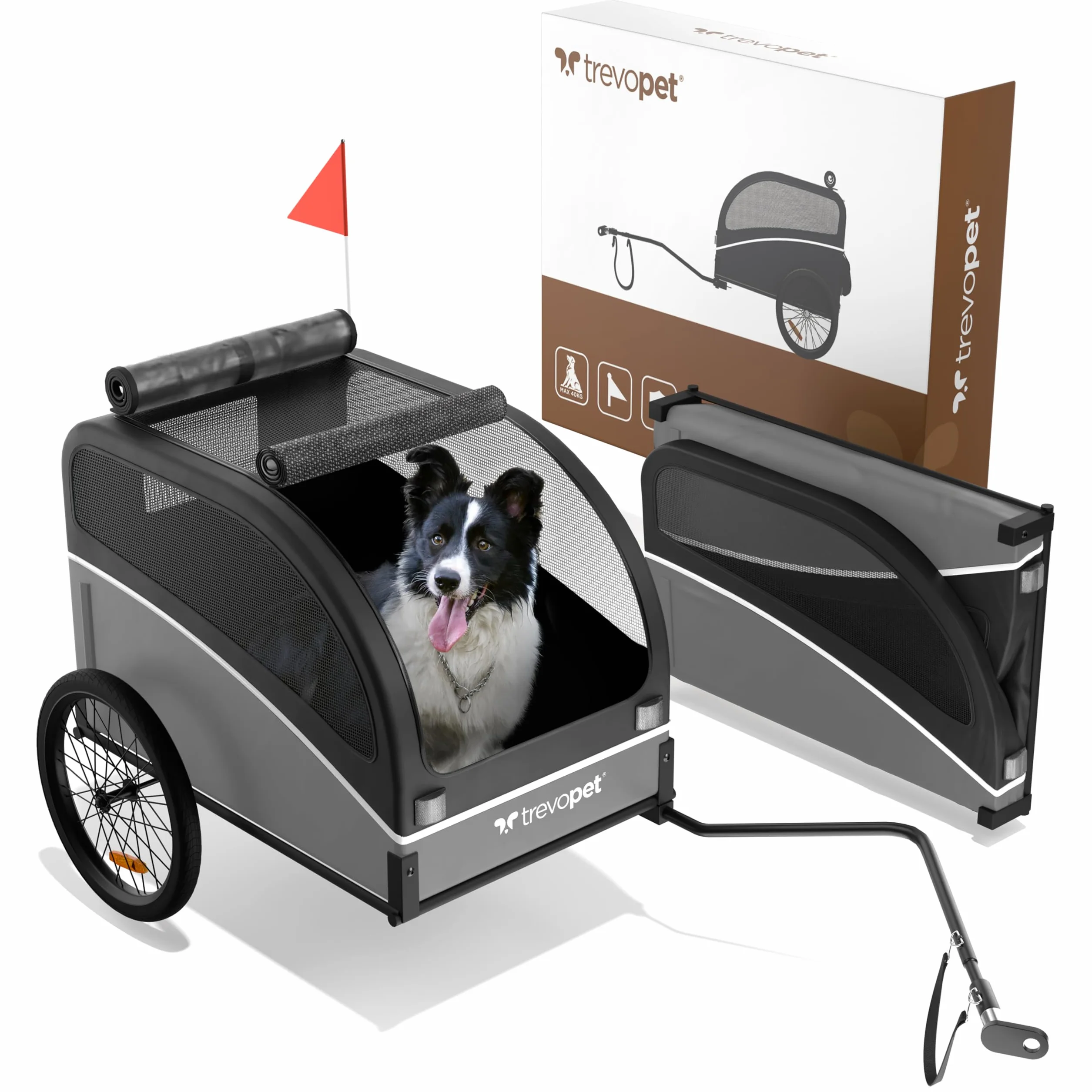 Hundeanhänger für Fahrrad – Faltbarer Hundefahrradanhänger mit Kupplung & Reflektoren – Fahrradanhänger Hunde bis 40kg – Wasserdicht – Kompatibel mit E-Bikes – Schwarz