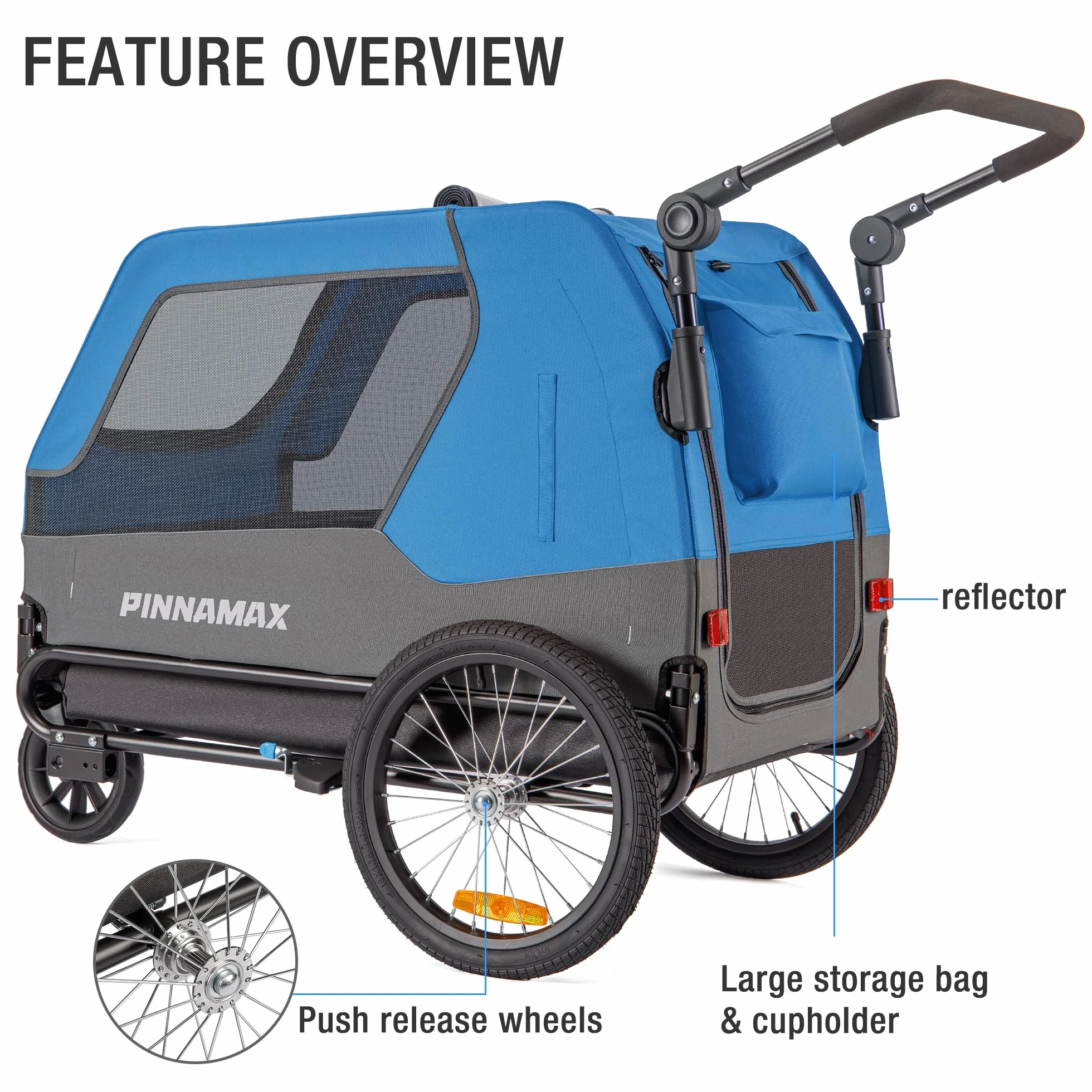 Hundeanhänger für Fahrräder – 2-in-1 Haustierbuggy, belastbar bis zu 45 kg – Fahrradanhänger für Hunde mit universeller Fahrradkupplung, rutschfestem Boden und integrierter Leine