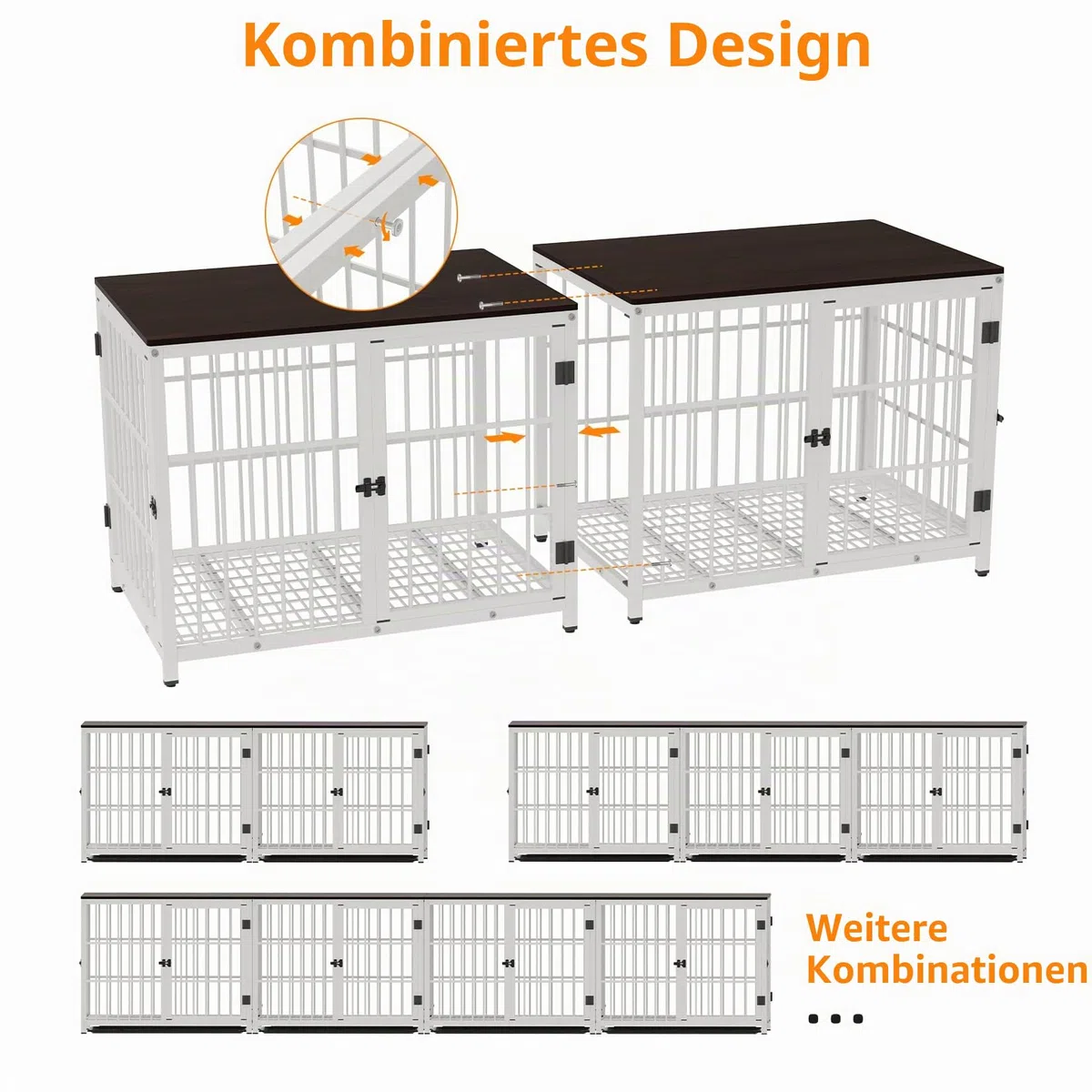 BingoPaw Hundekäfig Möbel XL Hundebox für Zuhause, Modern Hundehütte Indoor mit 3 Türen und abnehmbarem Tablett, Multifunktional Hundeschrank Beistelltisch TV Schrank Tierkäfig, 107x71x81 cm Weiß