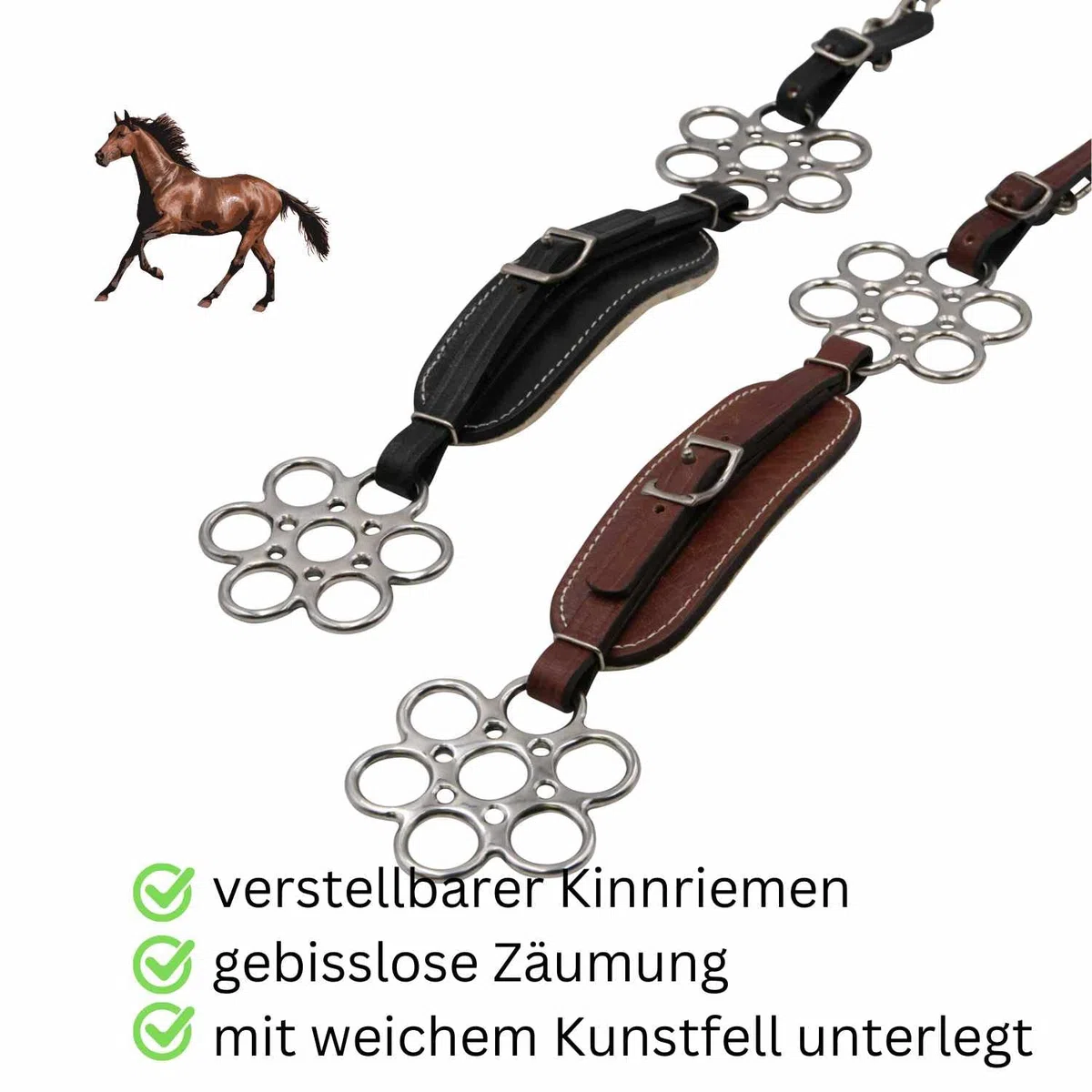 AMKA Hackamore Flora mit Flower Rad weich gepolstert gebisslose Zäumung
