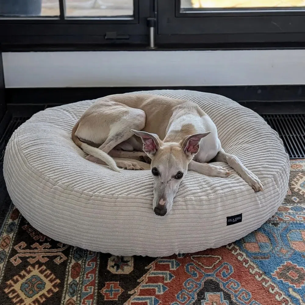 EDEL&SCHNELL Hundebett Wechselbezug in hellem Beige, Ersatzbezug für runde Hundebetten 90 cm, Bezug aus weichem Baumwoll-Cord-Stoff