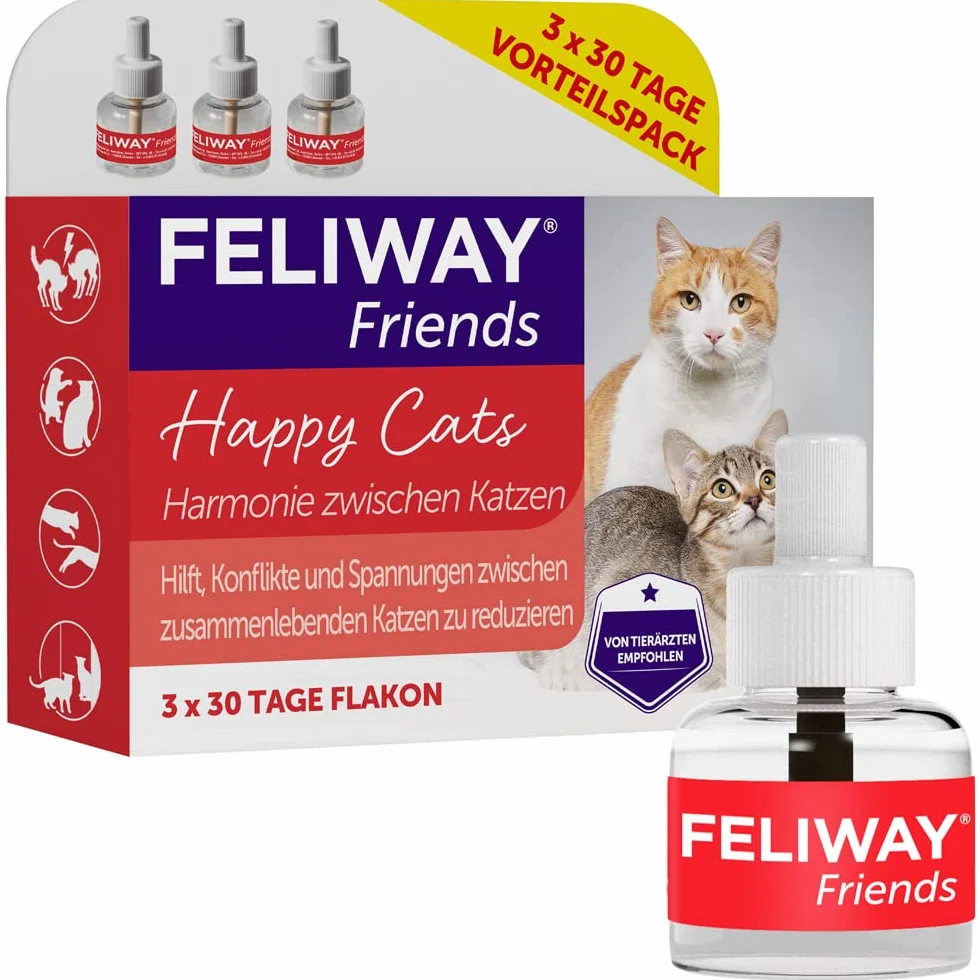 FELIWAY Friends Nachfüllflakon für Katzen | reduziert Konflikte & Spannungen wie Jagen, Kämpfen & Anstarren | reduziert Konfliktverhalten für glückliche Katzen | 3 x 48 ml (neu)