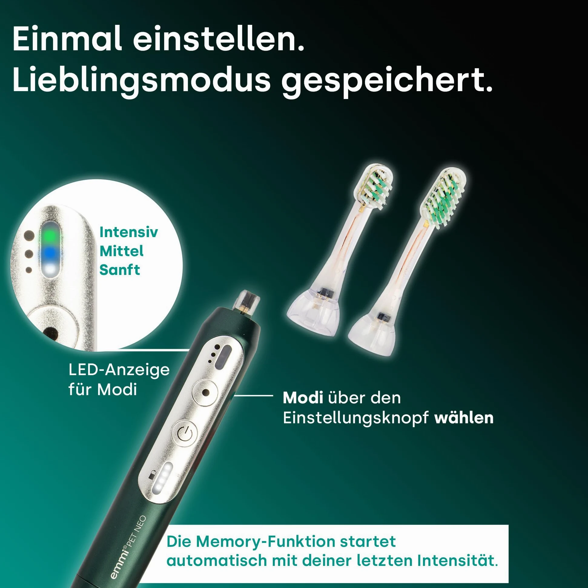 emmi-PET NEO Ultraschall-Zahnbürste für Hunde I Geräuschlose Hundezahnbürste mit 3 Reinigungsmodi zur Unterstützung bei Plaque & Maulgeruch I Zahnpflege ohne Schrubben I 14 Tage Akkulaufzeit