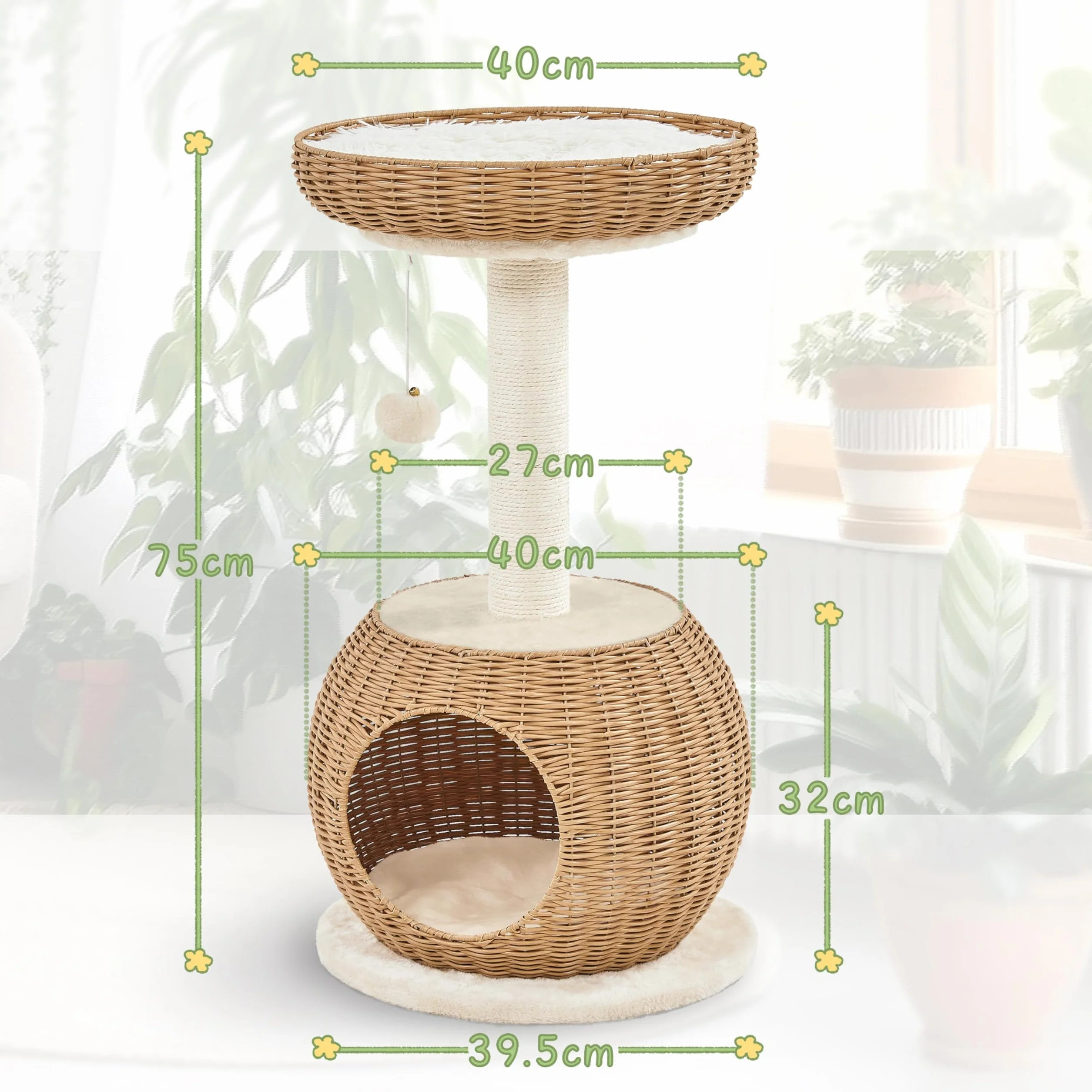 Yaheetech Kratzbaum Ratten Kletterbaum für große Katze, Stabiler Katzenkratzbaum mit Katzenhöhle Plüschball Katzenkorb Sisal Katzenmöbel 75 cm Beige