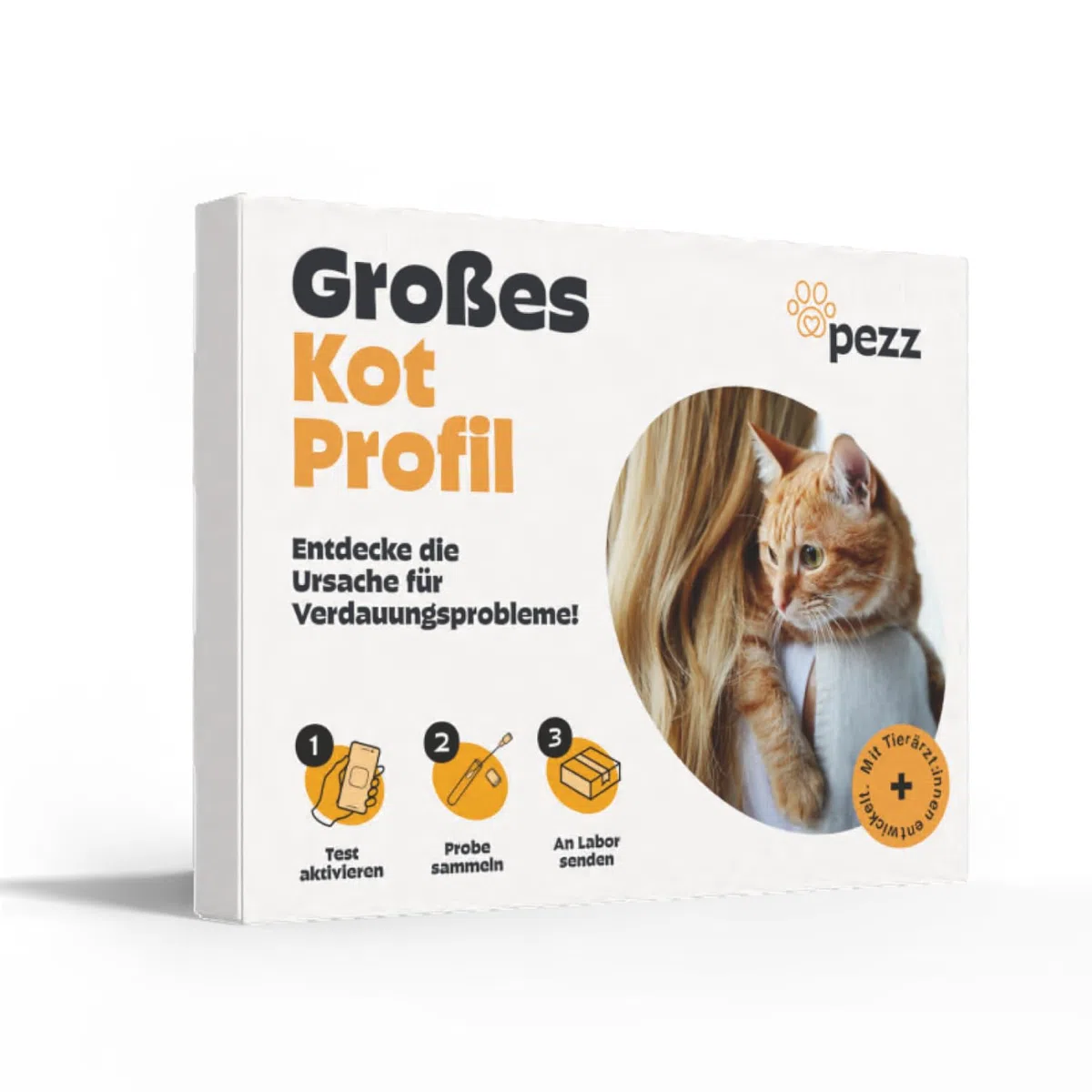PEZZ Großes Kotprofil 7-in-1 Test für Katzen | Nur eine Probe | Alle häufigsten Parasiten und Würmer & Durchfallerreger, Verdauungsfunktion, Enterotoxin, pH-Wert etc. | gratis Labor-Versand