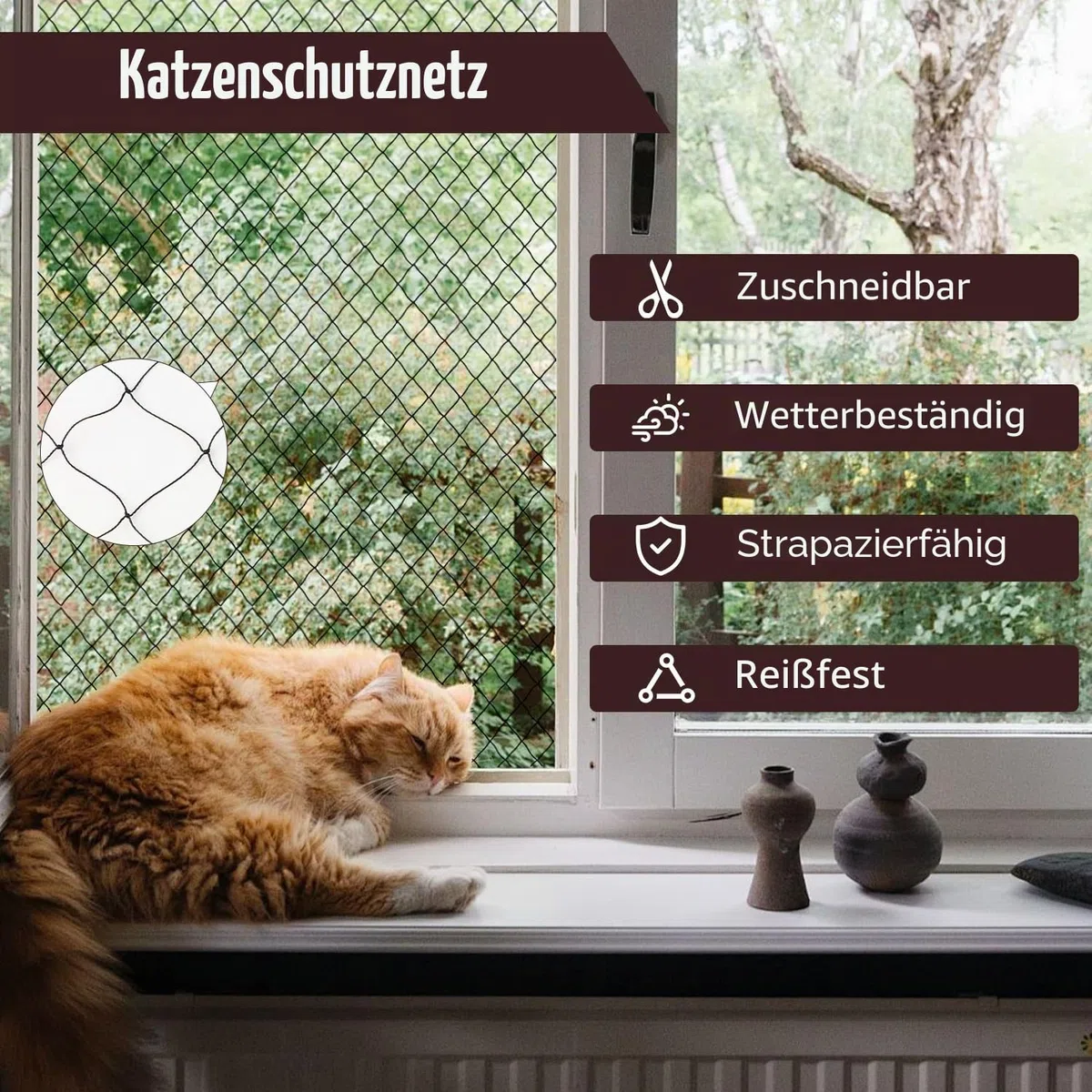 Katzennetz für Balkon, 3x4m Nylon Balkonnetz für Katzen Katzenschutznetz mit Befestigungsseil Nägel Kabelbinder für Fenster, Terrasse, Balkon (Schwarz)