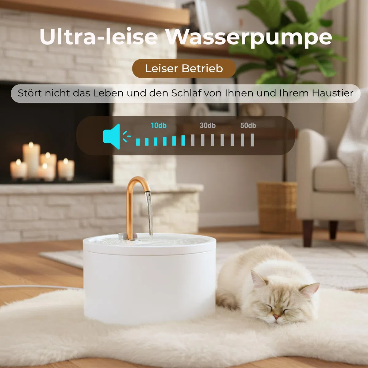 MISFANS Katzenbrunnen Keramik, Trinkbrunnen für Katze 2.1L, Leiser Wasserspender Katzen, Hygienischer Pet-Brunnen mit Filtersystem, Für Mehrkatzenhaushalte, Einfache Reinigung, Weiß