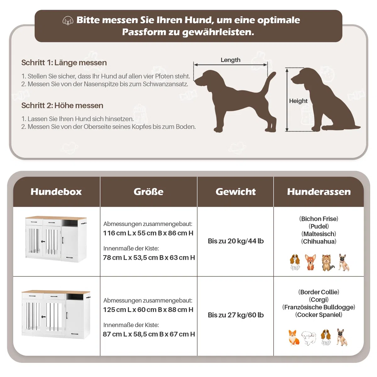 TUKAILAi Hundebox im Möbeldesign mit Futterstation, Robuster Hundekäfig mit Schubladen, Schrank und erhöhten Näpfen für kleine & mittlere Hunde
