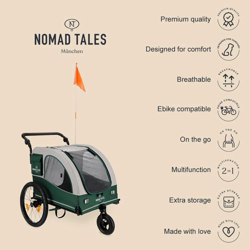 E-Bike Fahrradanhänger & Jogger für Hunde bis 45 KG | 2 in 1 | Geräumige, Wasserabweisende Kabine | Maße: L110 x B84 x H103 cm