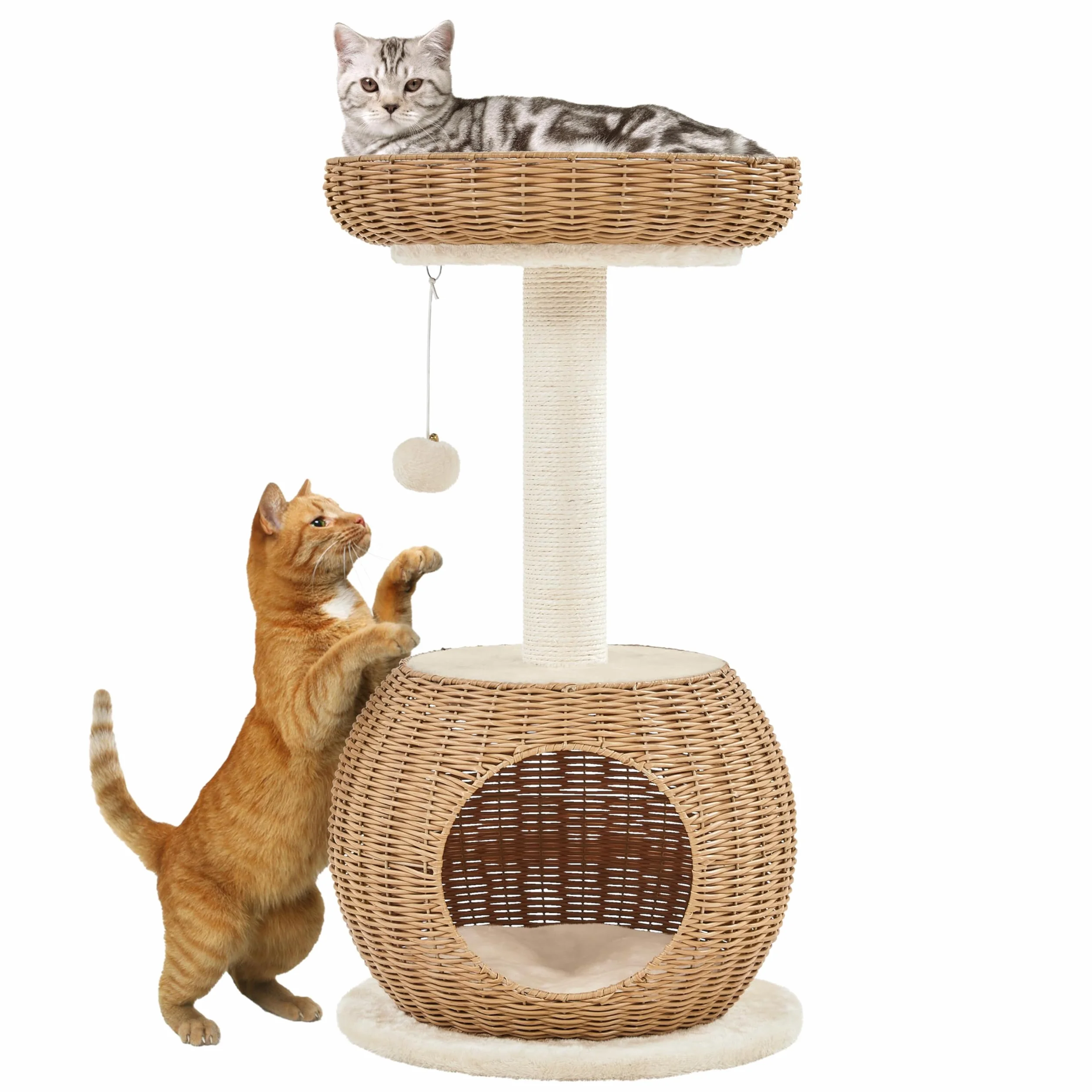Yaheetech Kratzbaum Ratten Kletterbaum für große Katze, Stabiler Katzenkratzbaum mit Katzenhöhle Plüschball Katzenkorb Sisal Katzenmöbel 75 cm Beige