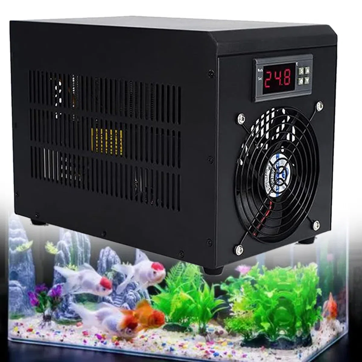 Aquarium-Kühler, Wasserkühler, elektronisches Aquarium, digitales Aquarium, Kühlgerät für Fischtanks, einfache Temperatureinstellung mit Pumpe und Rohr für Hydrokultur, Unkraut, Korallen