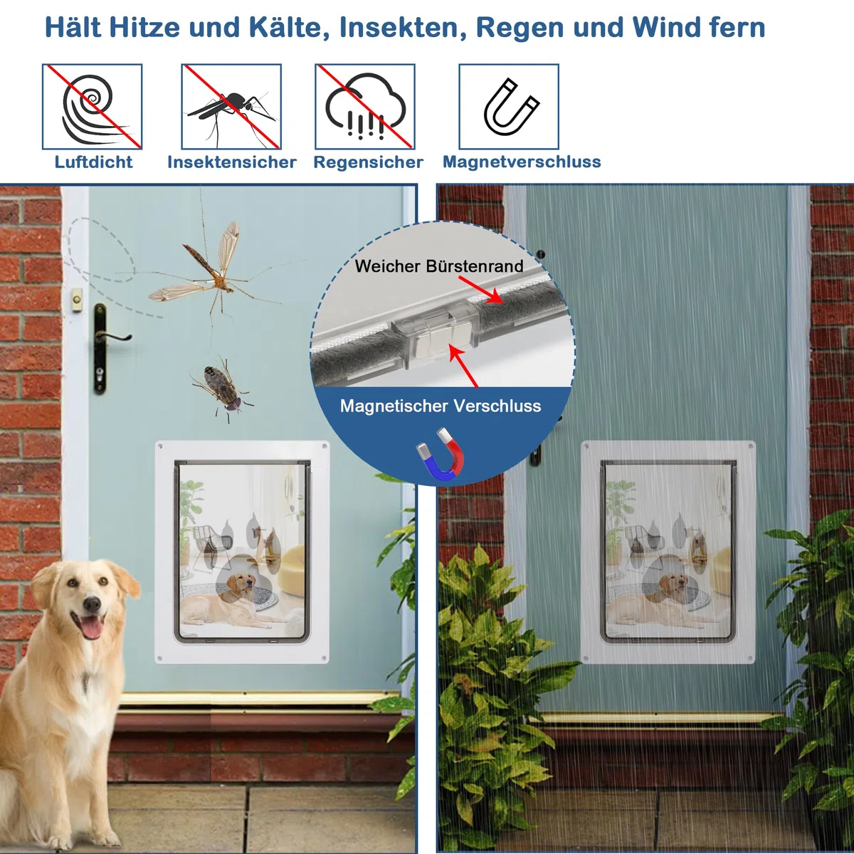 CEESC Große Hundeklappe für Haustiere bis 45 kg, wetterfeste Tierklappe für Katzen und Hunde, langlebig, inklusive Einrast-Verschlussplatte, geeignet für Innen- und Außentüren (Groß, Weiß)