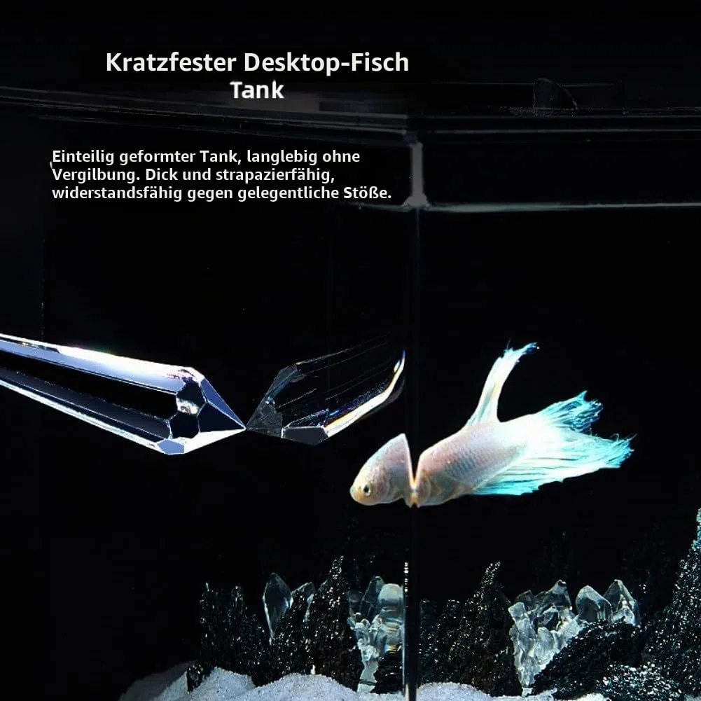 Selbstzirkulierendes Aquarium mit LED-Licht und Filterpumpe, Desktop-Aquarium-Set für Heimbüro, geräuscharmes zylindrisches Kunststoff-Ökosystem-Becken für Anfänger (S)