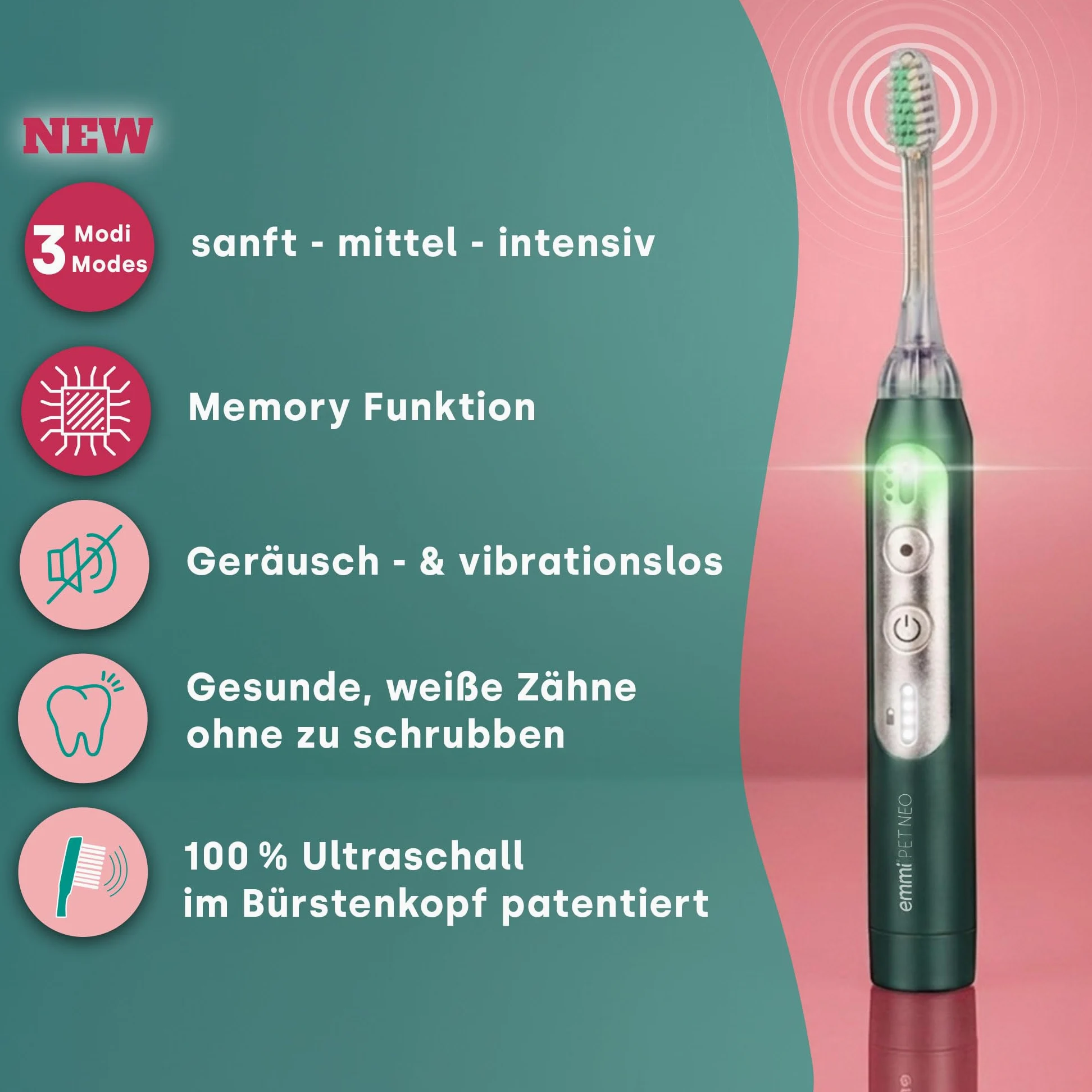 emmi-PET NEO Ultraschall-Zahnbürste für Hunde I Geräuschlose Hundezahnbürste mit 3 Reinigungsmodi zur Unterstützung bei Plaque & Maulgeruch I Zahnpflege ohne Schrubben I 14 Tage Akkulaufzeit