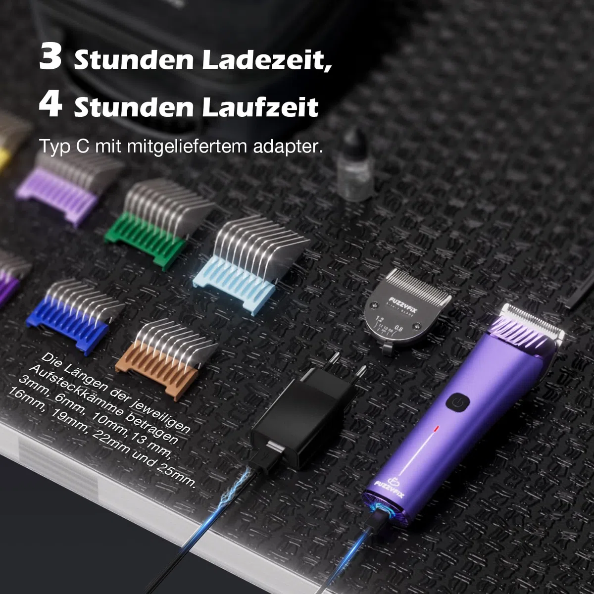 Hundeschermaschine Profi mit Ersatzklinge,5-in-1 Abnehmbare Klinge Schermaschine Hund mit 2 Geschwindigkeits,Schermaschine für Hunde, Katzen, Pferde mit Metall-Aufsteckkämme,Lila