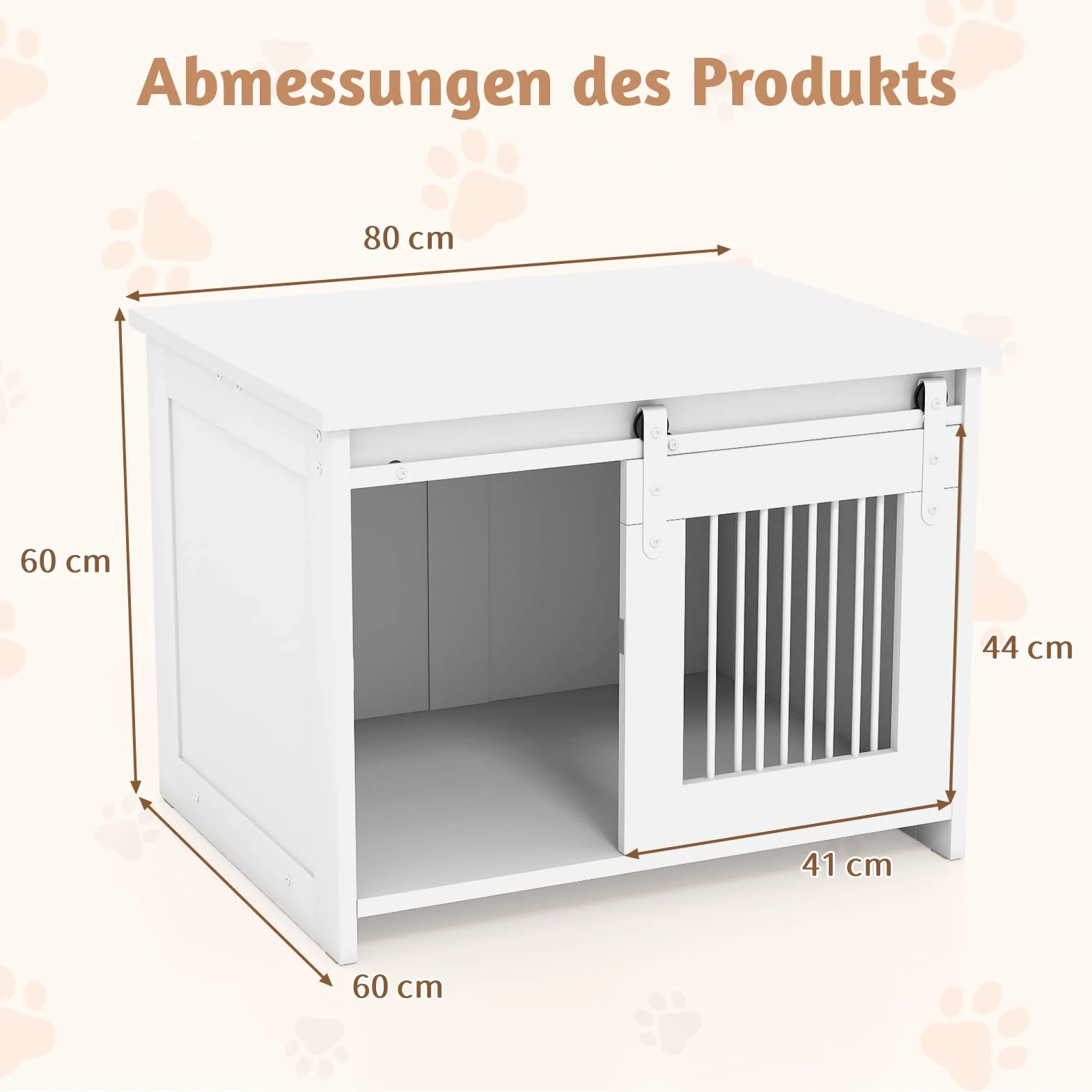 COSTWAY Hundekäfig Möbel, Hundebox für Zuhause, Hundehütte mit Schiebetür, Haustierkäfig aus Metall Holz, Beistelltisch modern, Indoor, für kleine & mittelgroße Hunde, 80 x 60 x 60 cm (Weiß)